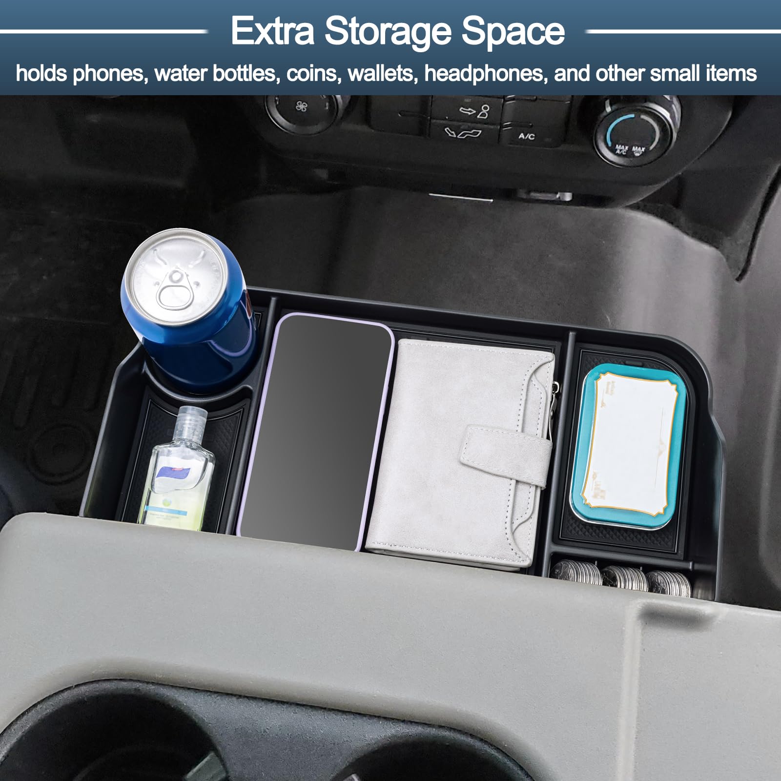 JDMCAR Upgrade Front Center Seat Headrest Organizer Compatible with 2011-2024 2025 Ford F150 F250 F350 F450 F550 F650 Accessorie