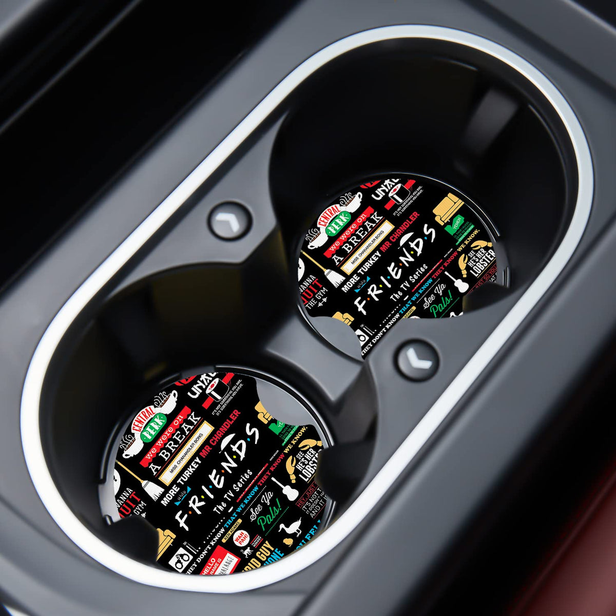 Car Cupholder Coaster Absorbent 2 Pack Funny Fun Trendy Design Rubber New Black Automotive Cup Holder Decal Decor Accessories Fo