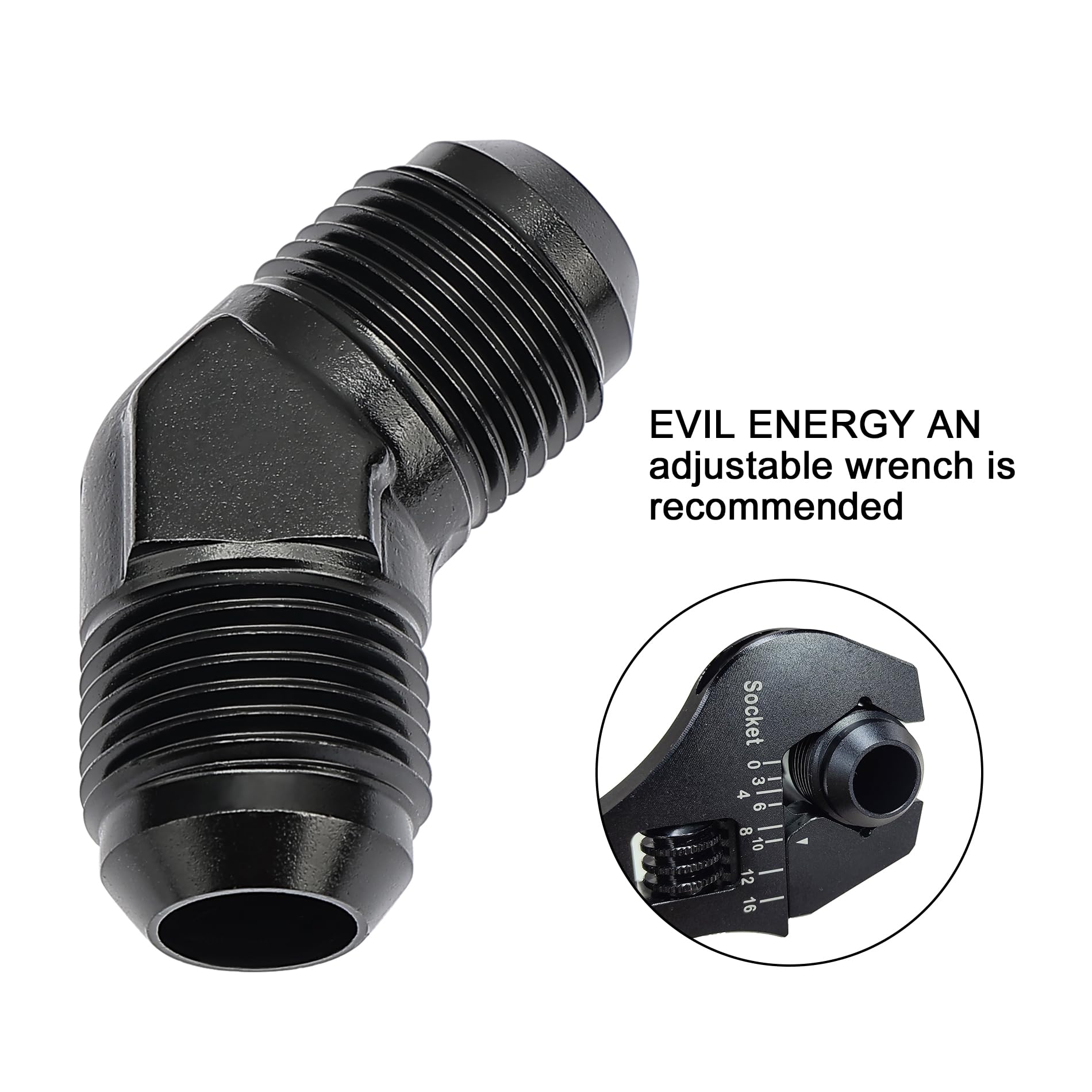 EVIL ENERGY 8AN Male to Male Flare 45 Degree Union Coupler Fitting Coupling Aluminum Black
