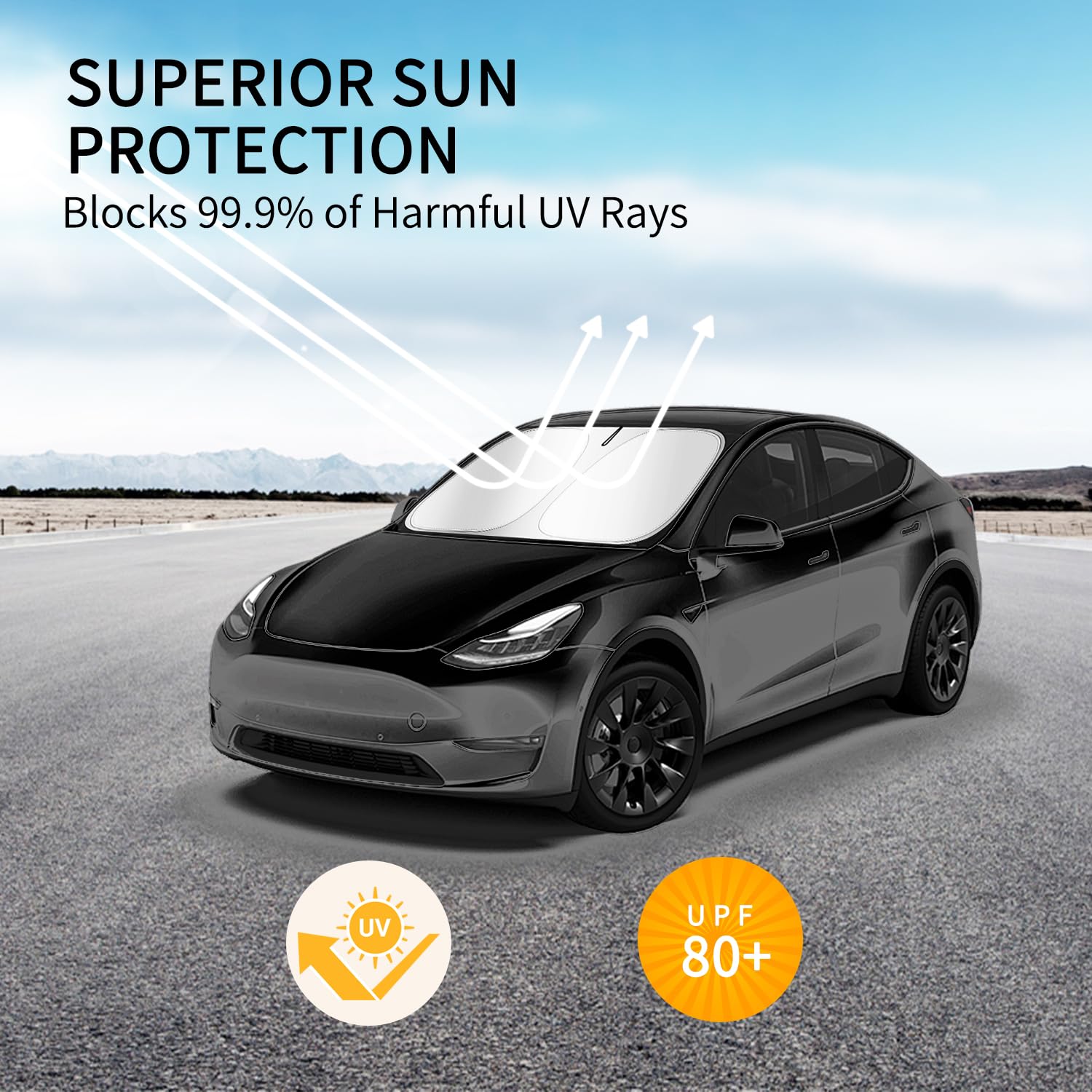 Kboise 2025 Upgrade Professional Windshield Sun Shade For Tesla Model 3/Y 2016-2025, Innovative No-Light-Pass Technology For Max