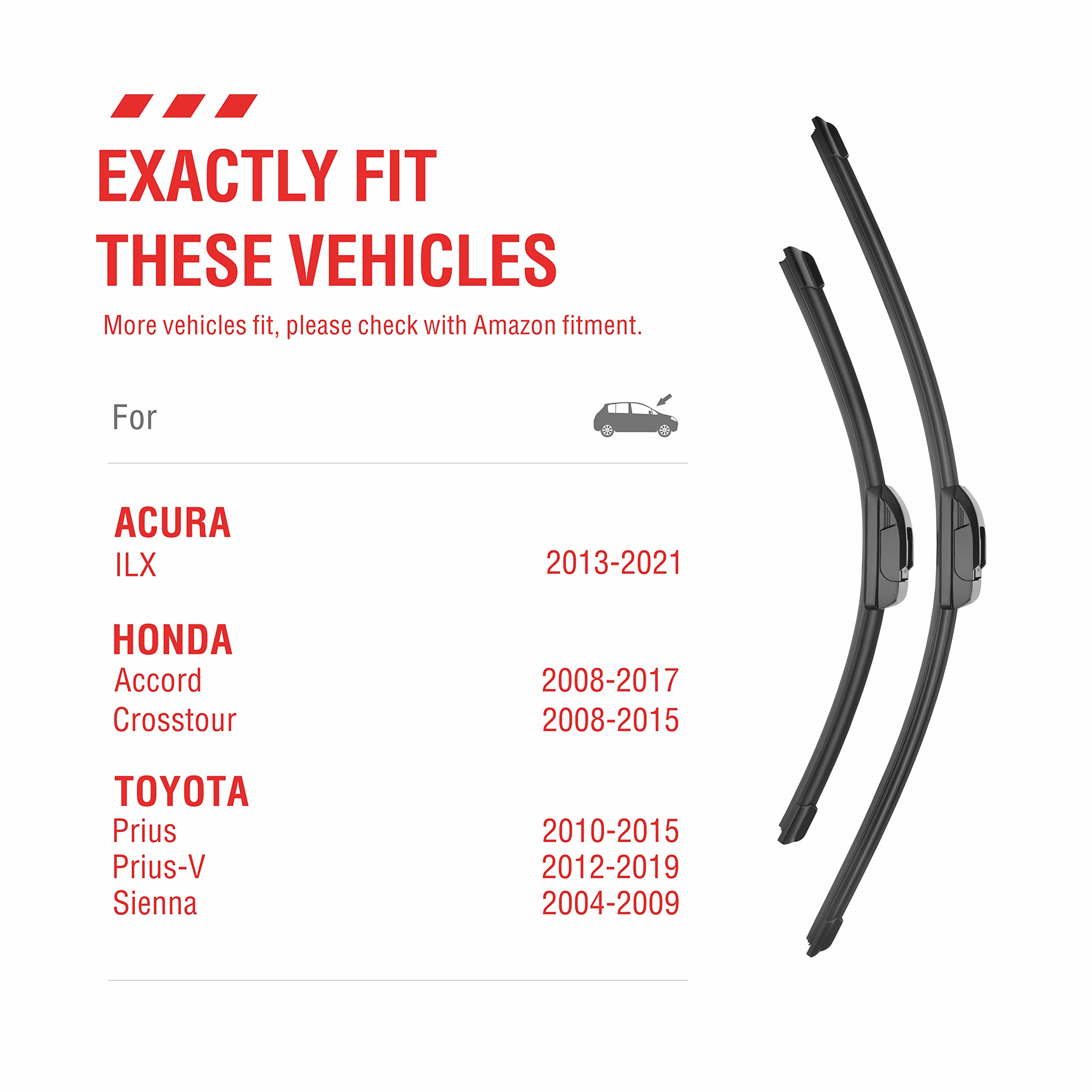 Oem Quality Performance Premium Windshield Wiper Blades 26 And 19,All-Season Auto Replacement Wiper Blades,Fit Honda Accord 2017