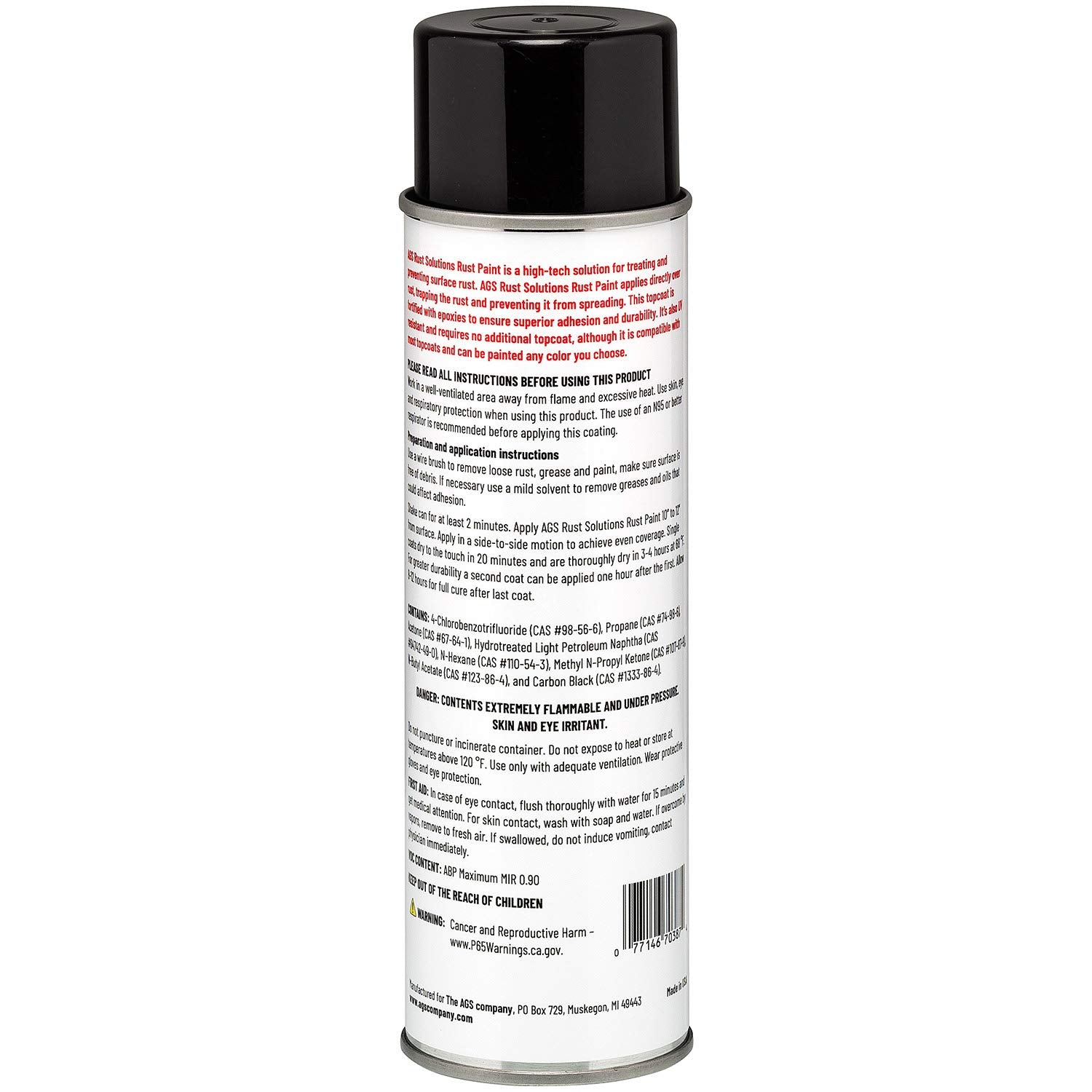 Ags Rust Solutions Rust Spray Paint, 14Oz, Durable Matte Black Finish, Safe For All Surfaces, Eradicate Rust And Ensure Long-Las