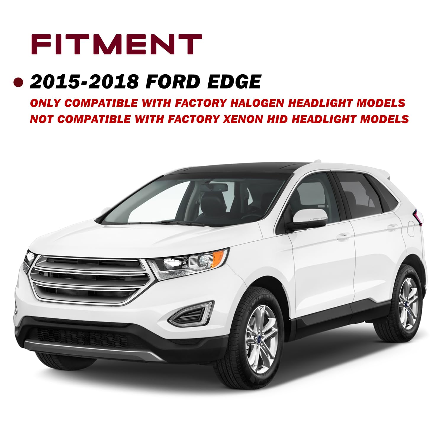 Jsboyat Headlights Fit For 2015 To 2018 Ford Edge Se/Sel/Sel Plus/Sport/Titanium Oem Projector Halogen Headlamp Assembly Left Driver&Right Passenger Side