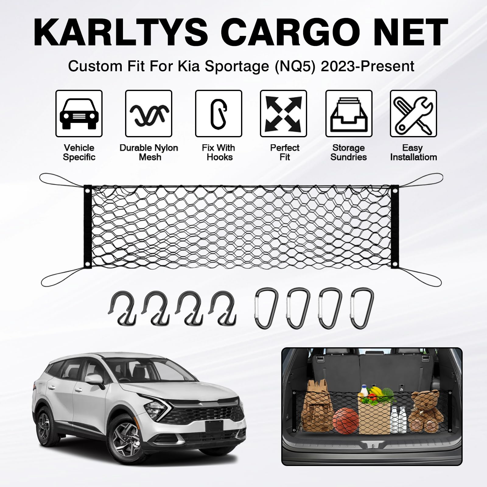 Karltys Envelope Style Cargo Net For Kia Sportage 2023 2024 2025, Elastic Rear Trunk Cargo Net For 2025 Sportage Accessories Hea
