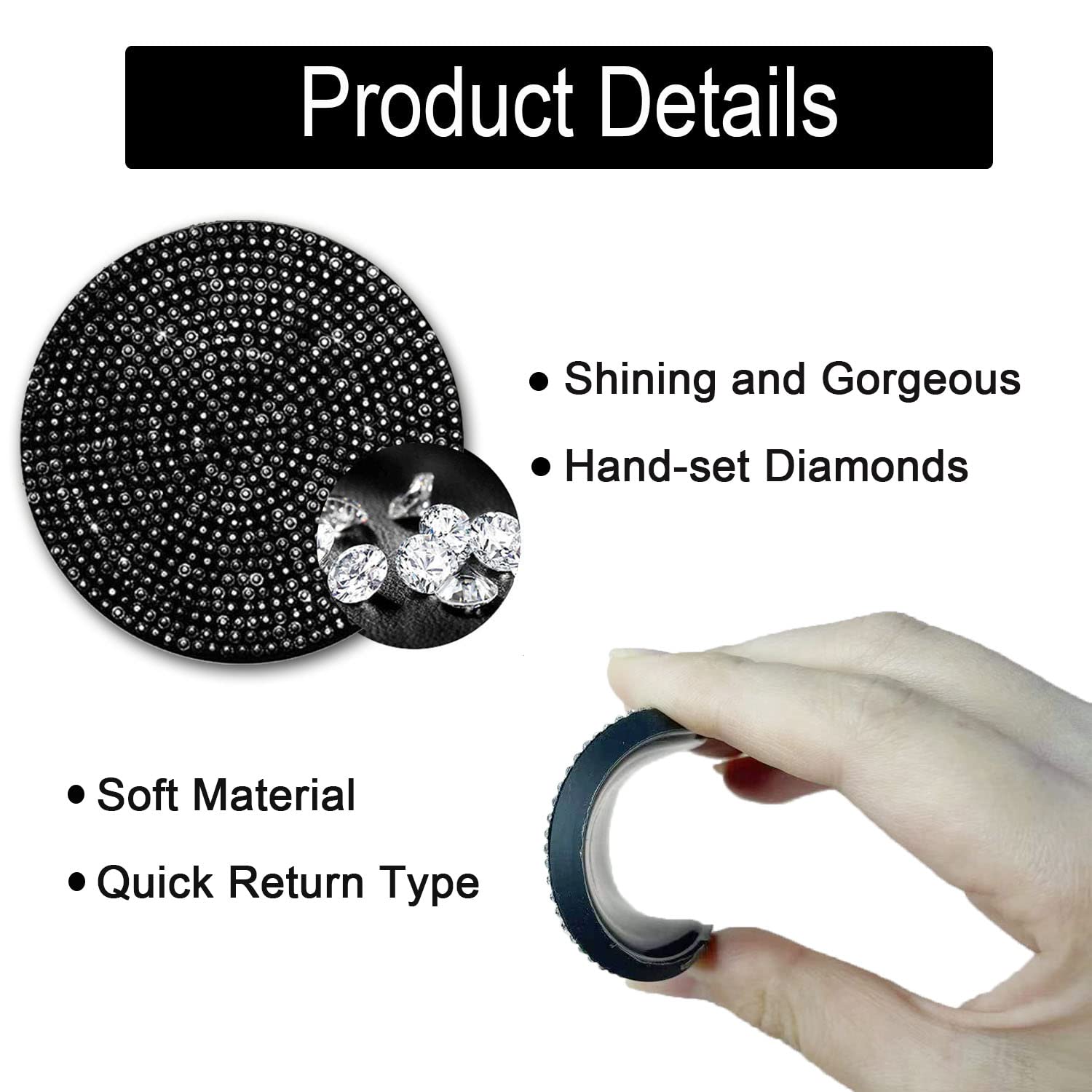 2Pcs Bling Cup Holder Insert Coaster- 2.75 Inch Silicone Anti-Slip Shockproof, Universal Fashion Car Interior Accessories For Women (Black)