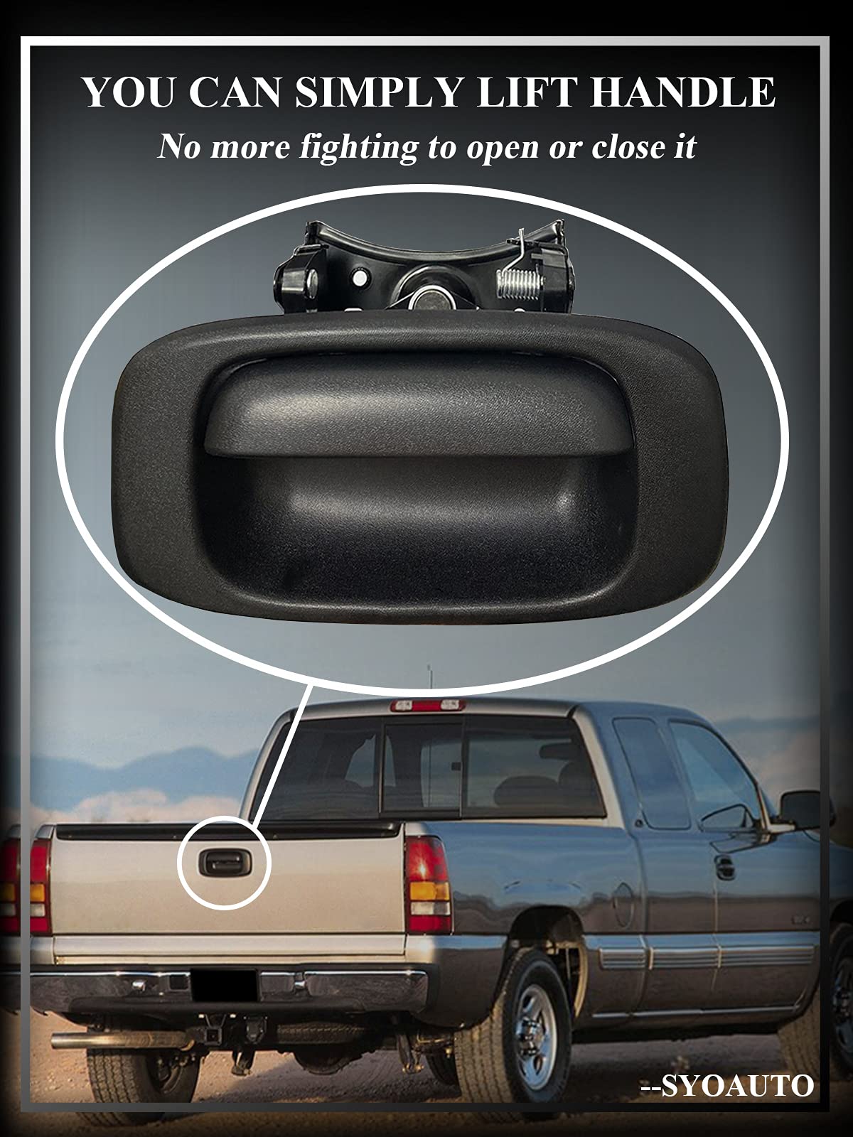 SYOAUTO Tailgate Handle Bezel Trim Fits for 1999-2007 Chevy Silverado GMC Sierra 1500 2500 3500 Black Textured Replaces# 1522853