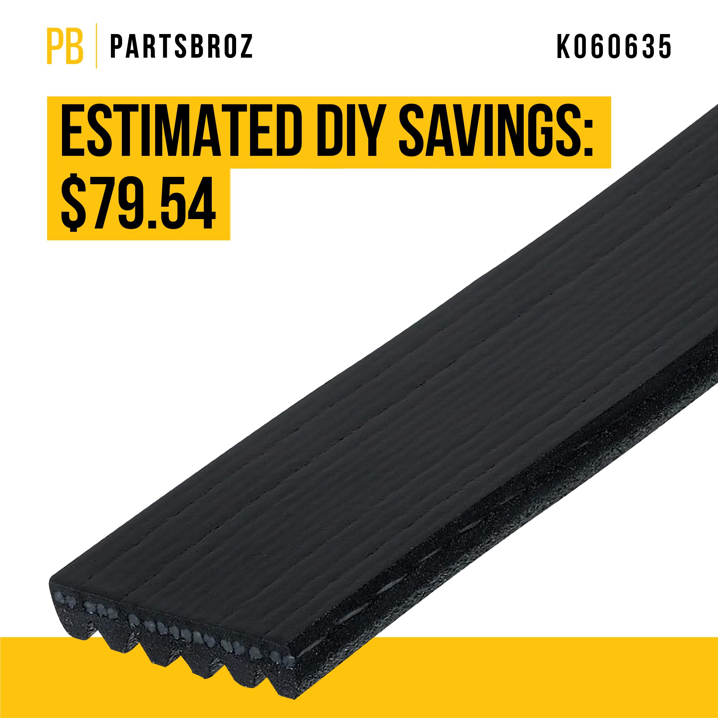 Partsbroz K060635 Micro-V Serpentine Drive Belt - Compatible With Gates Dayco Bando Acdelco Goodyear Continental - Replaces K060