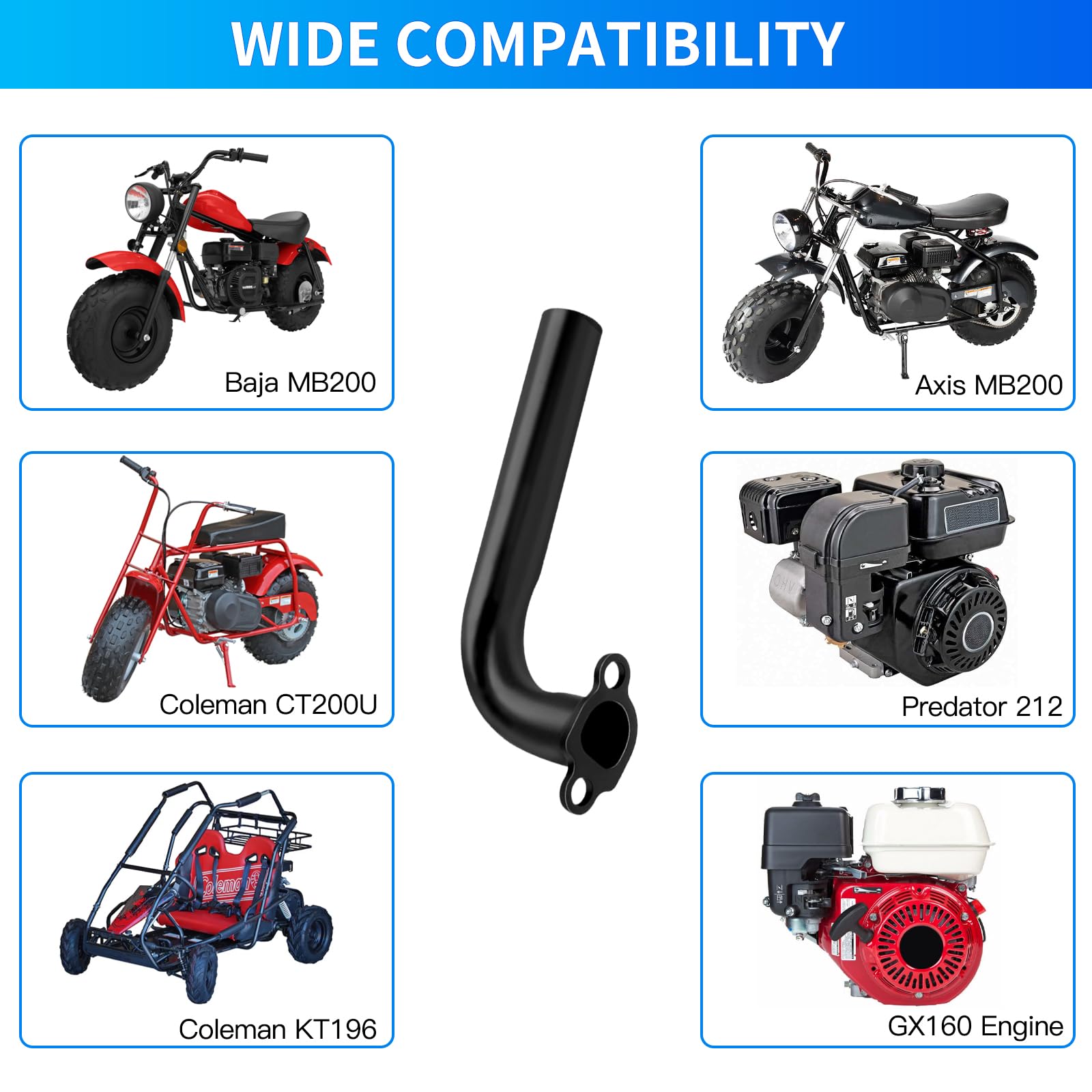 YOXUFA 212cc Exhaust Pipe Header for Predator 212cc 196cc 224cc 6.5hp GX160 GX200 Small Engine Coleman CT200U CT200U-EX BT200X K