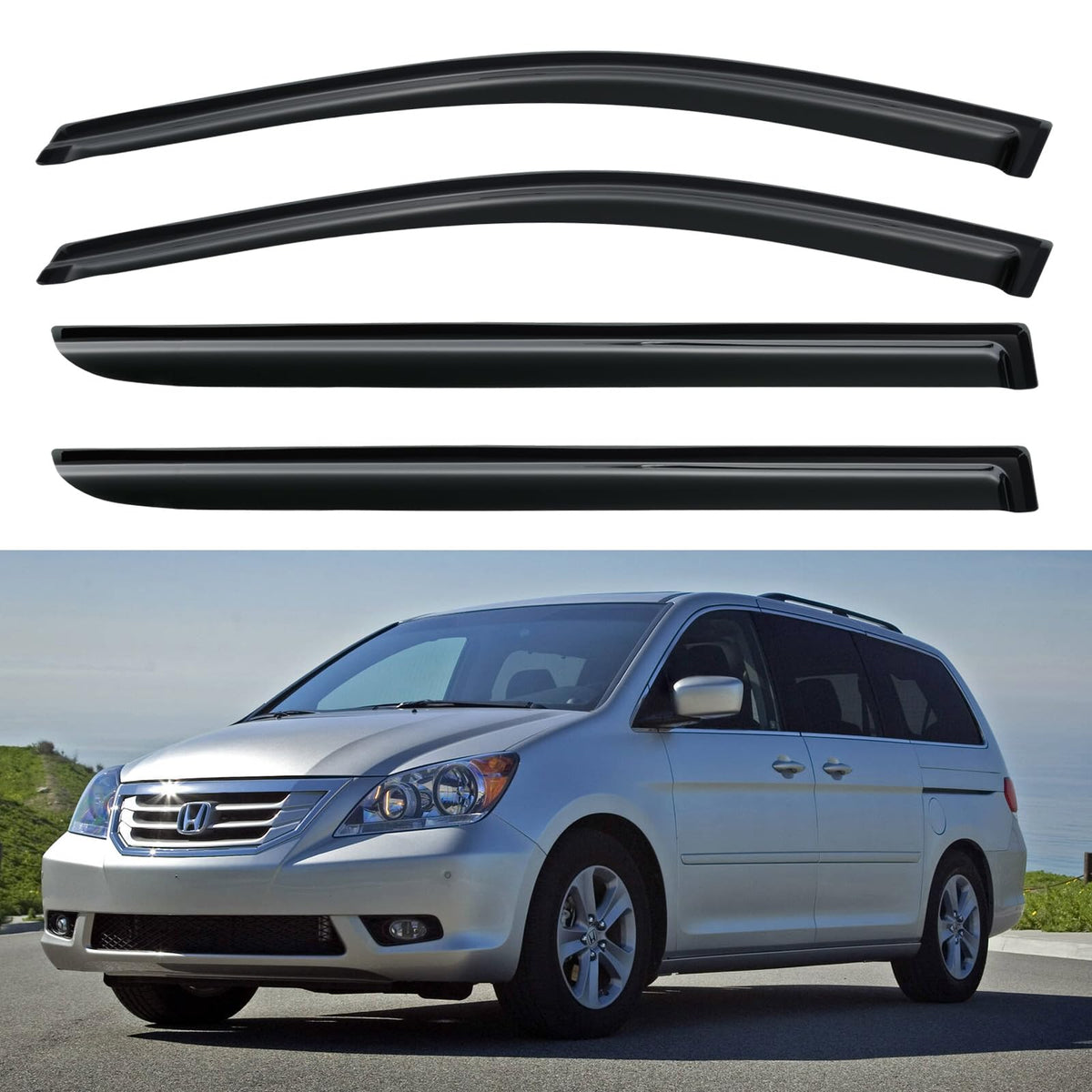 Window Visors Rain Guards for 2005 2006 2007 2008 2009 2010 Honda Odyssey, Out-Channel Window Vent Wind Deflectors Visors Shades