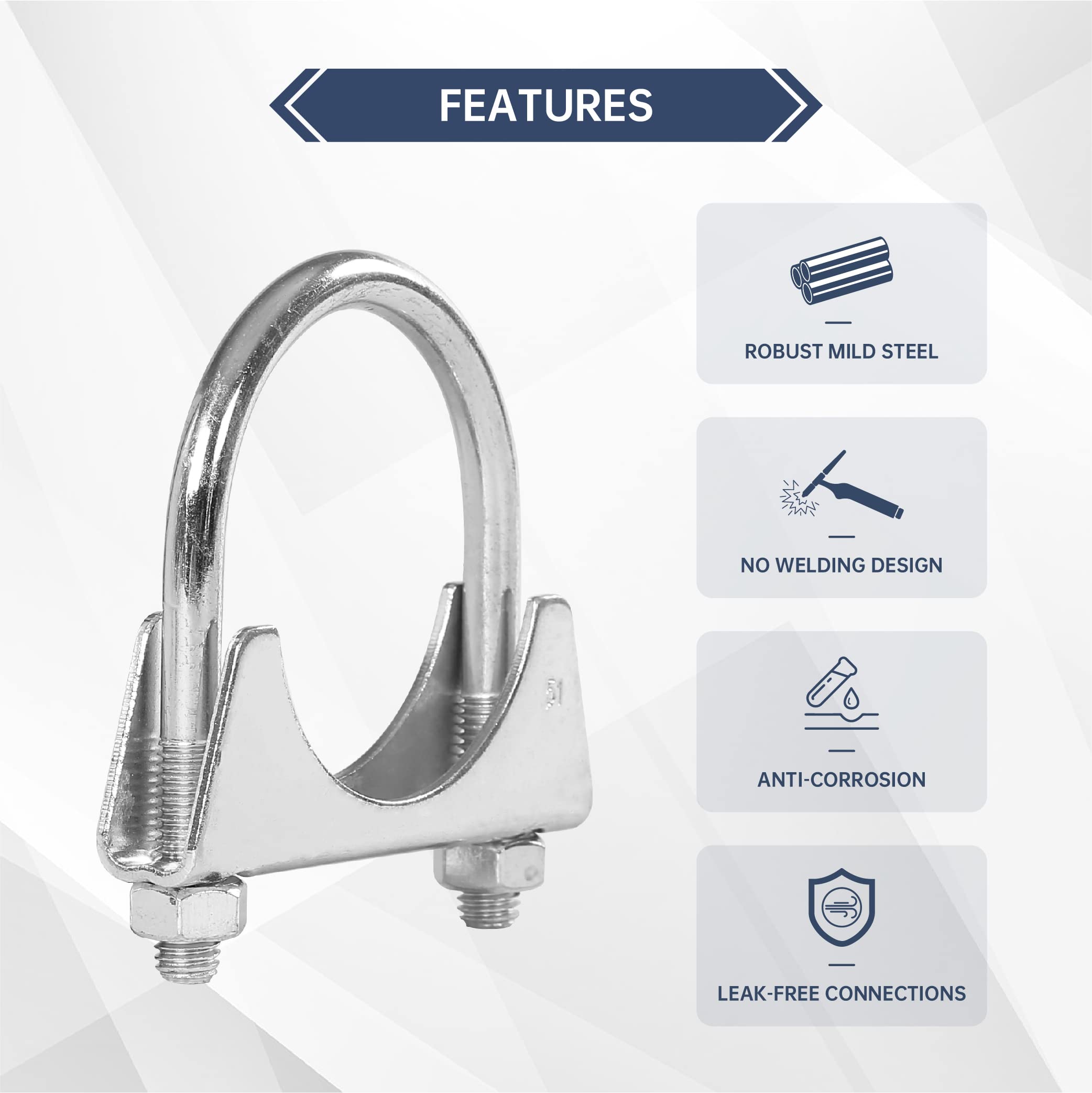 Batoneco 2'' U Bolt Clamp, Muffler Exhaust Clamps,2 Inch Saddle Style Heavy Duty Mild Steel(4-Pack)