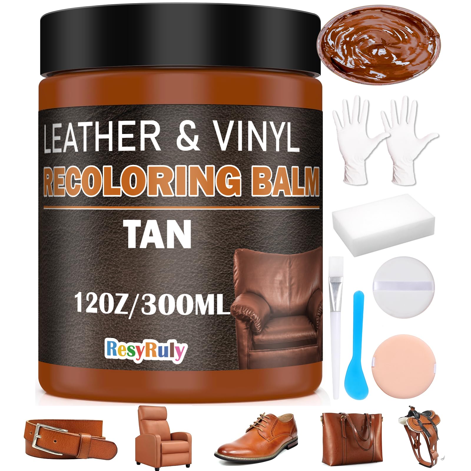 Saddle Tan Leather Dye Light Brown Recoloring Balm Repair Kit Vinyl Car Seat Interior Paint Furniture Couch Recliner Chair Boot