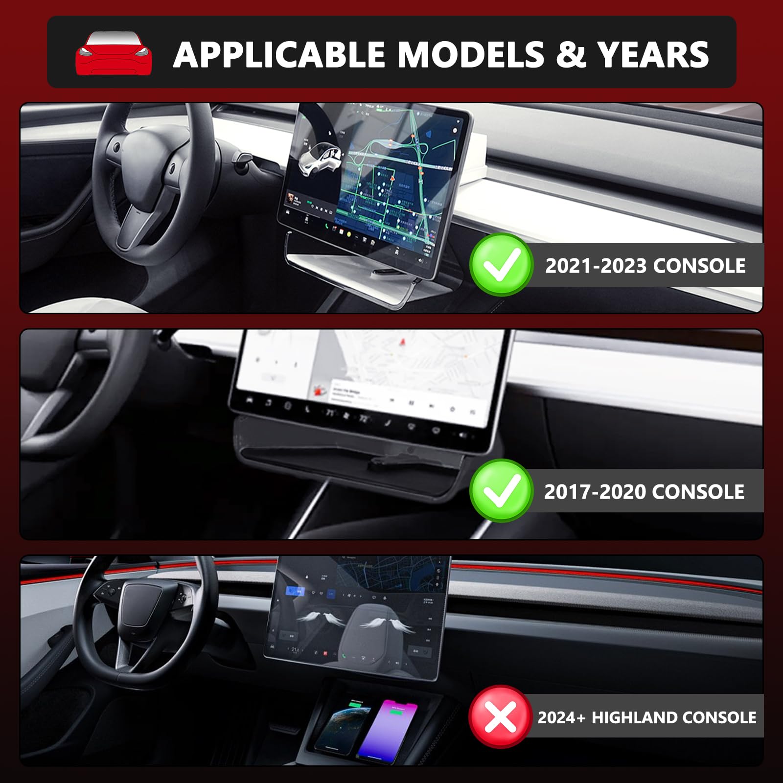 Klutchtech Under Screen Storage Organizer Model 3/Y Magnetic Center Console Organizer - Compatible With Tesla Model 3 2023-2017 Model Y Accessories 2025-2020 [Not Fit 2024 Model 3 Highland]