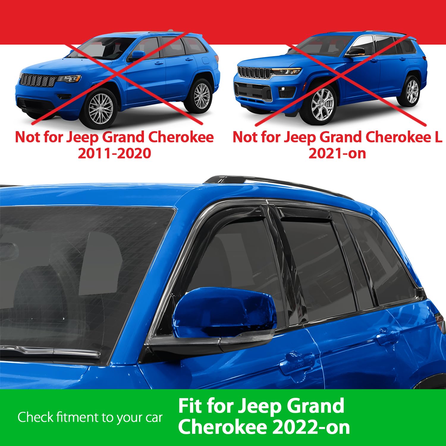 Goodyear Shatterproof In-Channel Window Deflectors For Jeep Grand Cherokee 2022-2025, Rain Guards, Window Visors For Cars, Vent