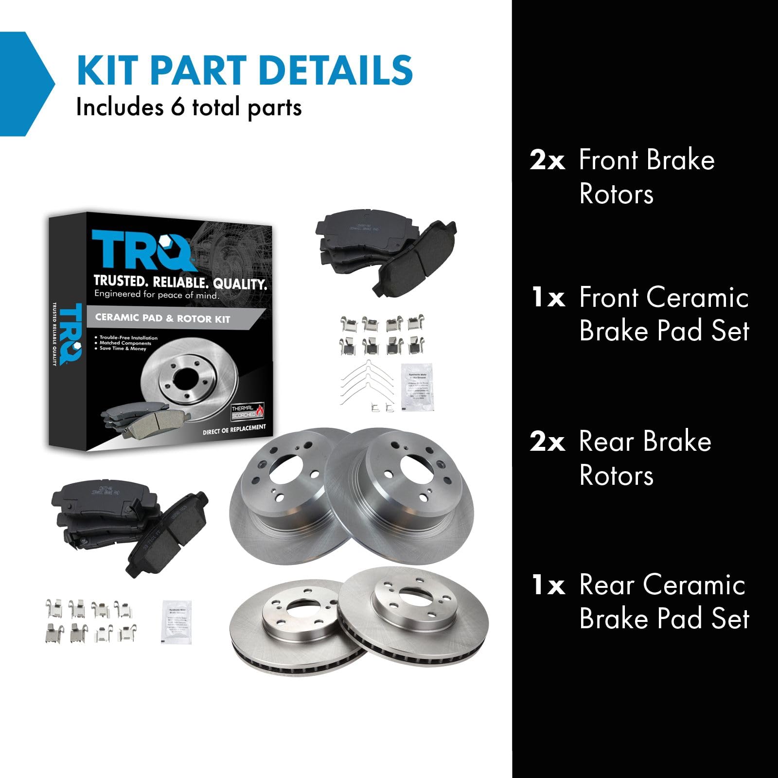 Trq Front And Rear Brake Pad & Rotor Kit Brake Pads Brake Rotor Ceramic Compatible With 1995-1997 Toyota Avalon