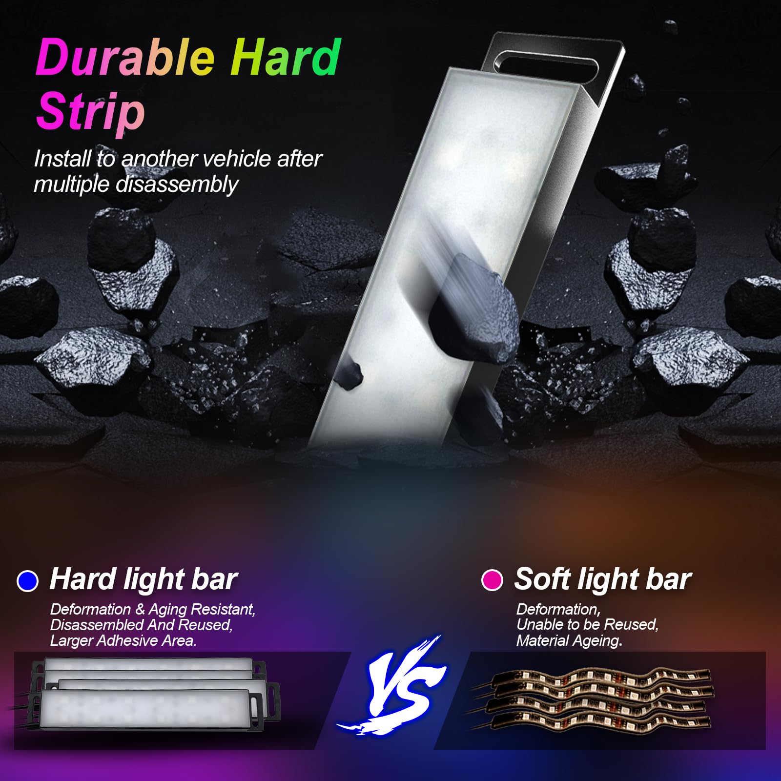 Yilaie Car Lights Interior, Smart Interior Car Lights With App Control, Under Dash Footwell Neon Internal Lighting Kit Multicolo