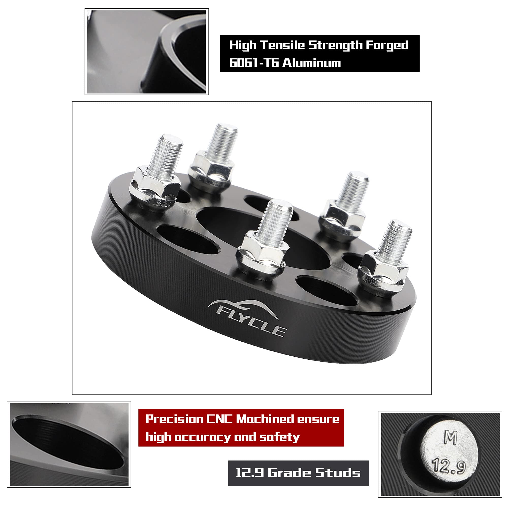 Flycle 1 Inch 5X4.5 Wheel Spacers For Tj Yj, 4Pcs 5X114.3Mm Wheel Spacer For Xj Kj Kk Zj Ranger Explorer Mustang Edge 1/2-20 Studs With 82.5Mm Bore