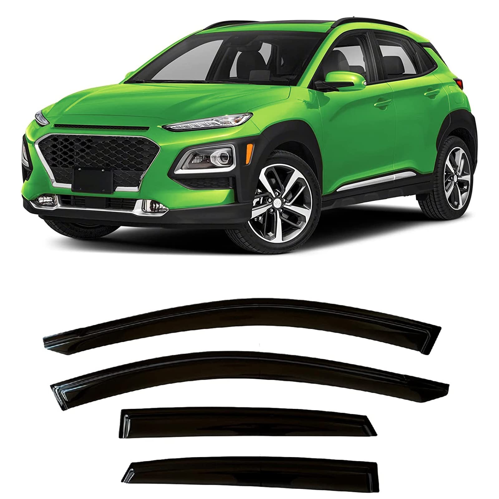 Zzdsnj Tape-On Windows Visor 4-Piece For 2018-2022 Hyundai Kona Rain Guards Shield Shade Smoke