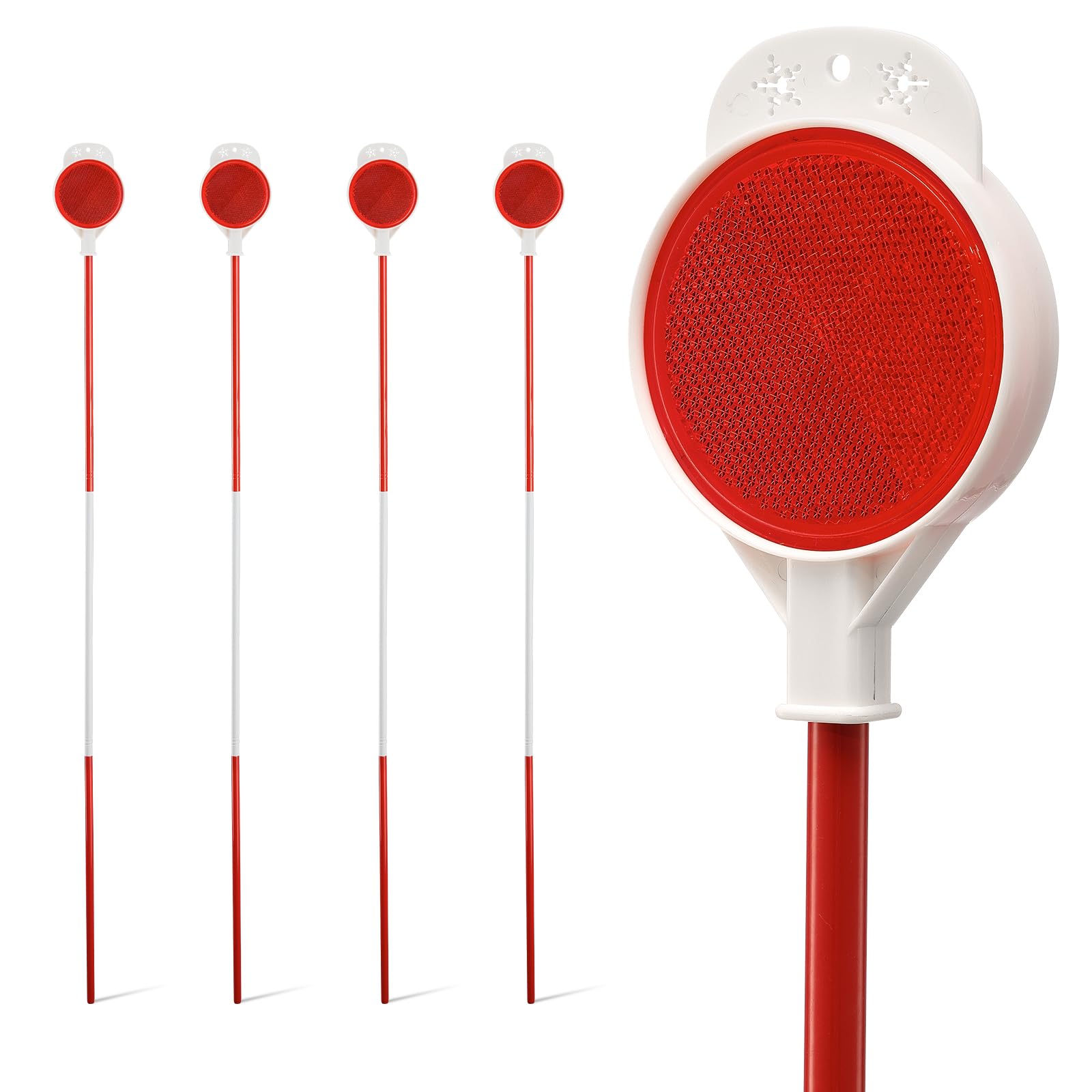 Driveway Markers with Reflective Tape 4 Pcs 50 Inch Height Metal Poles for Parking Lots, Walkways, Ski Slopes Road (0.5 Inch Dia