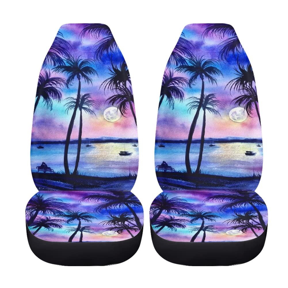 Toaddmos Hawaiian Style Beautiful Sunset Tropical Beach Palm Tree Car Seat Covers Front Seat Only,Vehicle Bucket Seat Protetors Universal Fit Most Vehicle,Sedan,Truck,Van