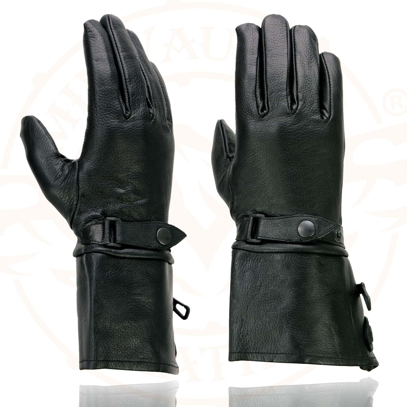 Milwaukee Leather Men's Gauntlet Motorcycle Hand Gloves-Black Leather Long Cuff Snap Closure Thermal Lined-SH264-3X-Large