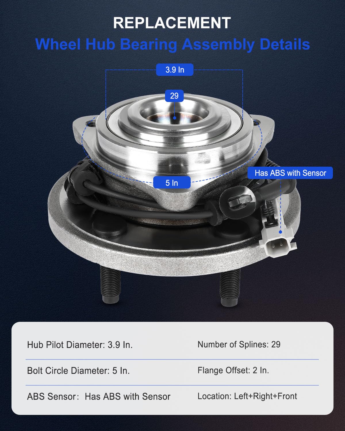 ECCPP Replacement For Pair of 2 New Complete Front Wheel Hub Bearing Assembly 5 Lugs w/ABS fit For Jeep Grand For Cherokee Comma