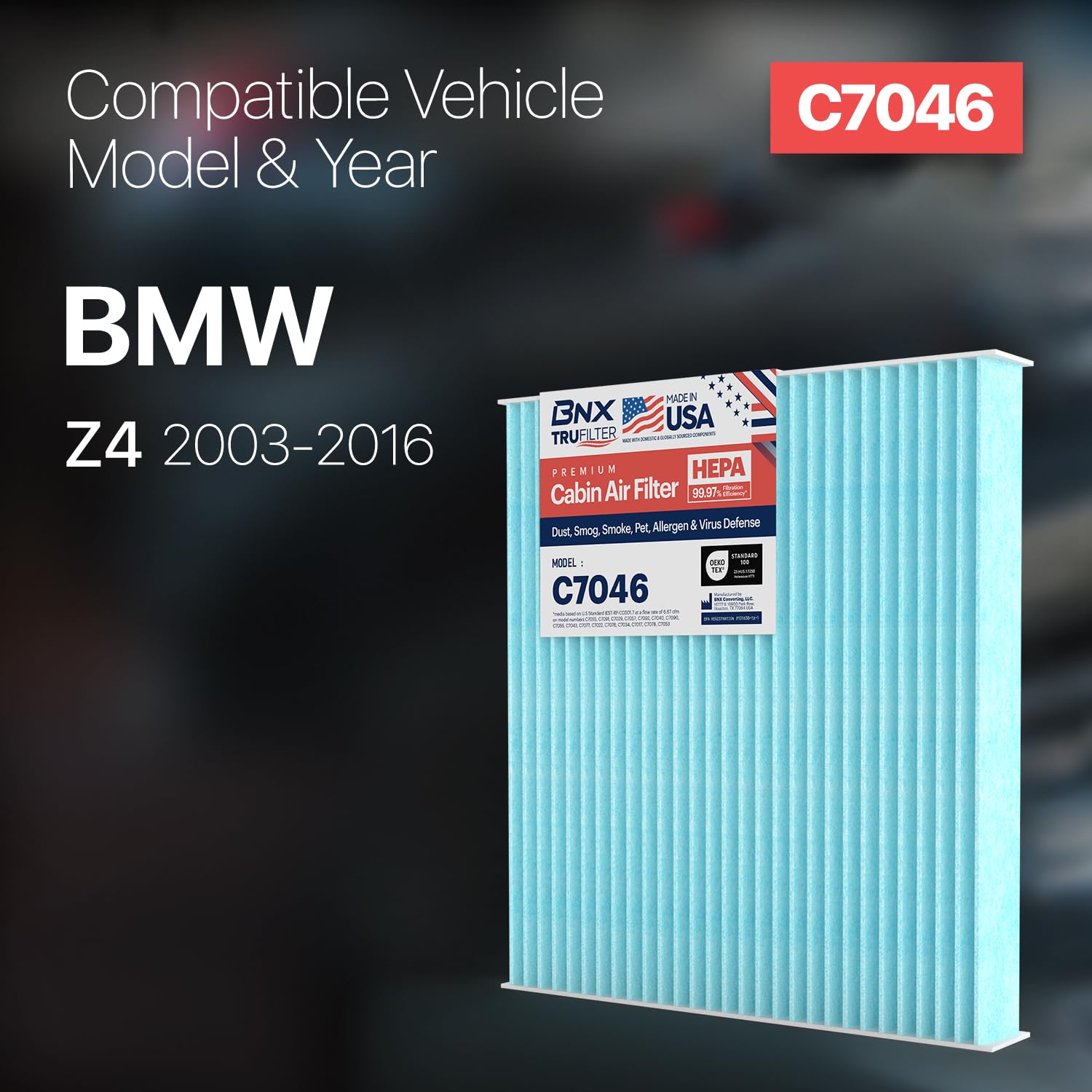 Bnx Trufilter C7046 Cabin Air Filter, Hepa 99.97%, Made In Usa, Compatible With Bmw: Z4
