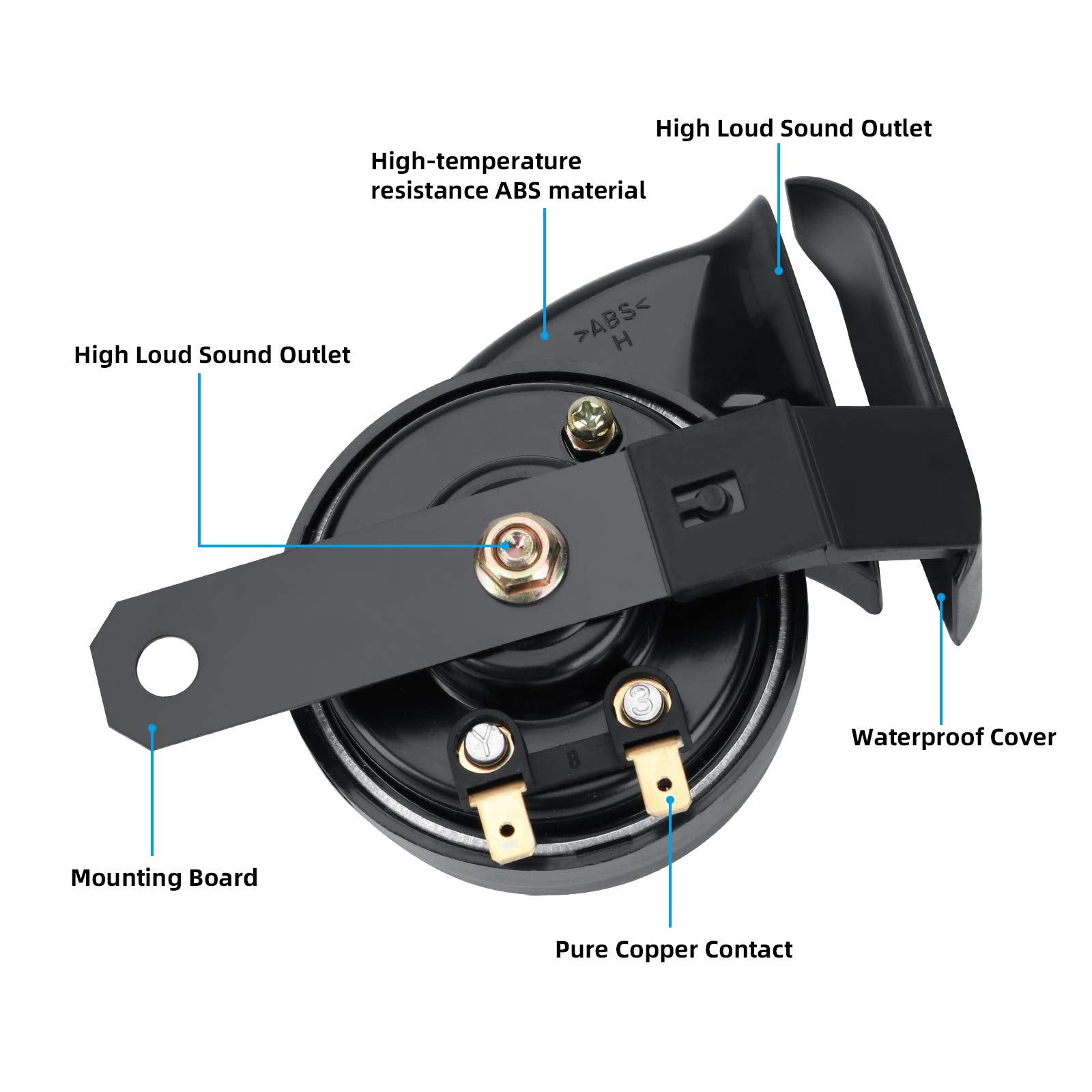 SEINECA 12V Snail Horn Siren 130DB Waterproof Electric Air Horn for Motorcycle, Car & Scooter - Black