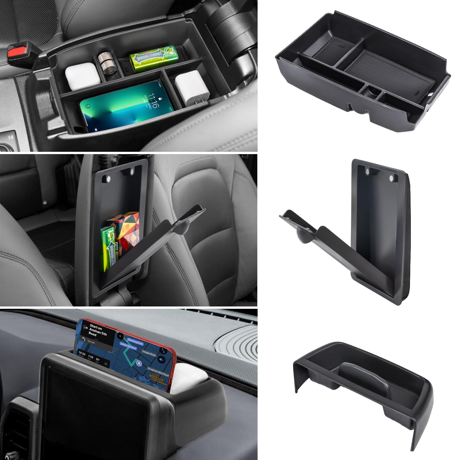 Neepiar 3Pcs Center Console Organizers Compatible With 2021-2024 Ford Bronco Sport Cx430 Dash Storage Tray And Armrest Storage B