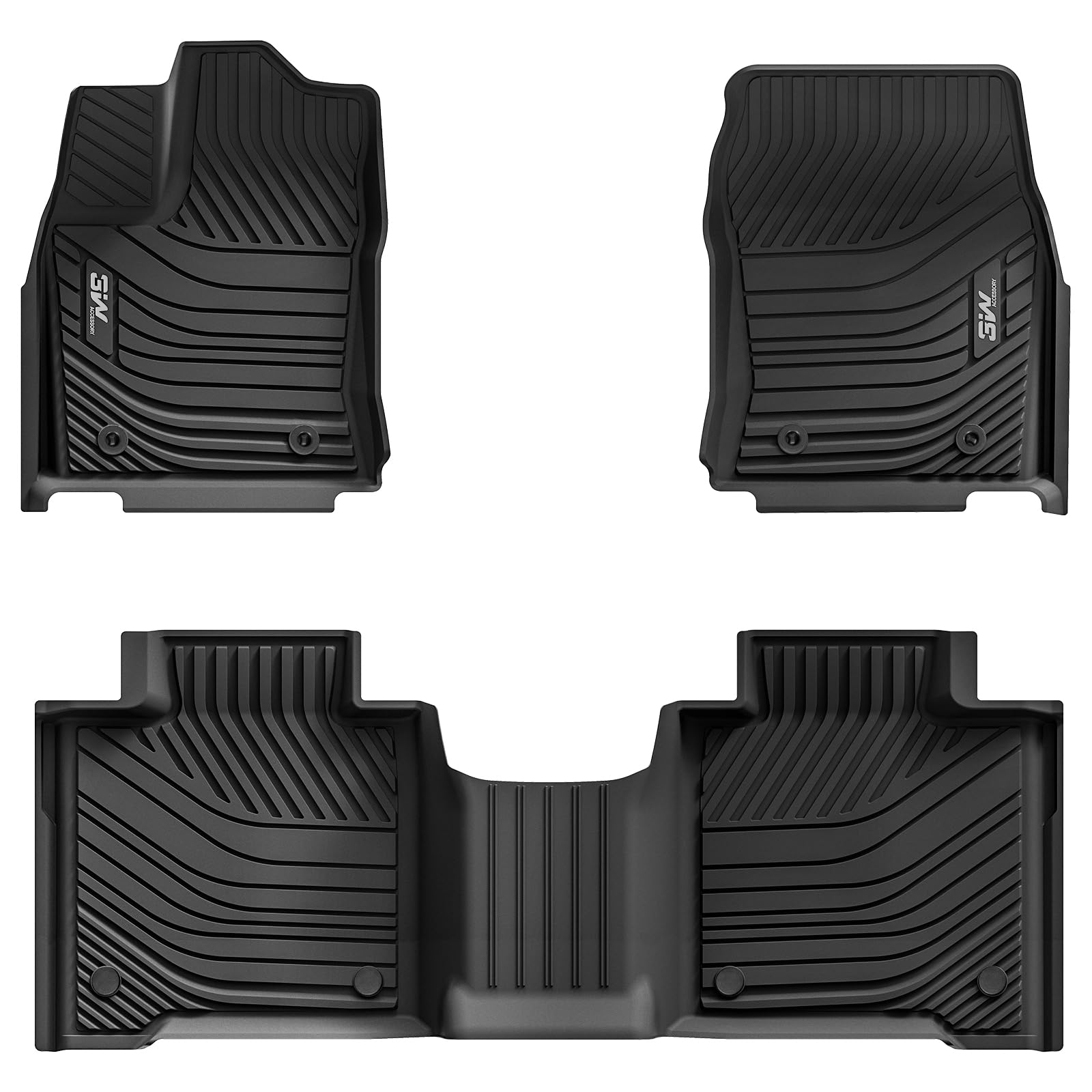 3W Floor Mats Fit 2022-2024 2025 Toyota Tundra (Only For Crewmax Cab), Custom Fit All-Weather Tpe Front & Rear Row Floor Liner B