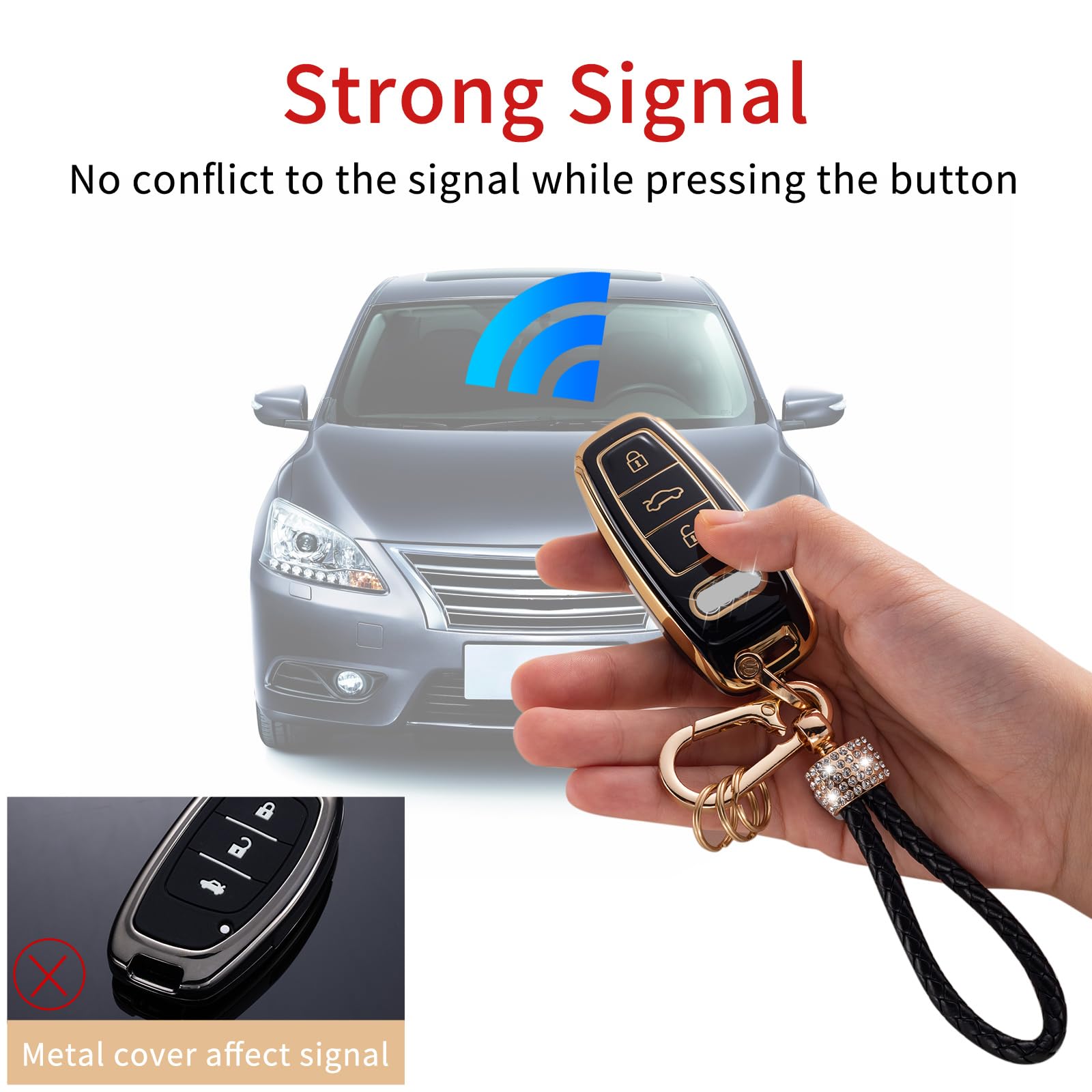 Gematay For Toyota Key Fob Cover With Lanyard, Car Key Case Protection For Corolla 2014 2015 2016 2017 2018 2019 Camry 2014-2017