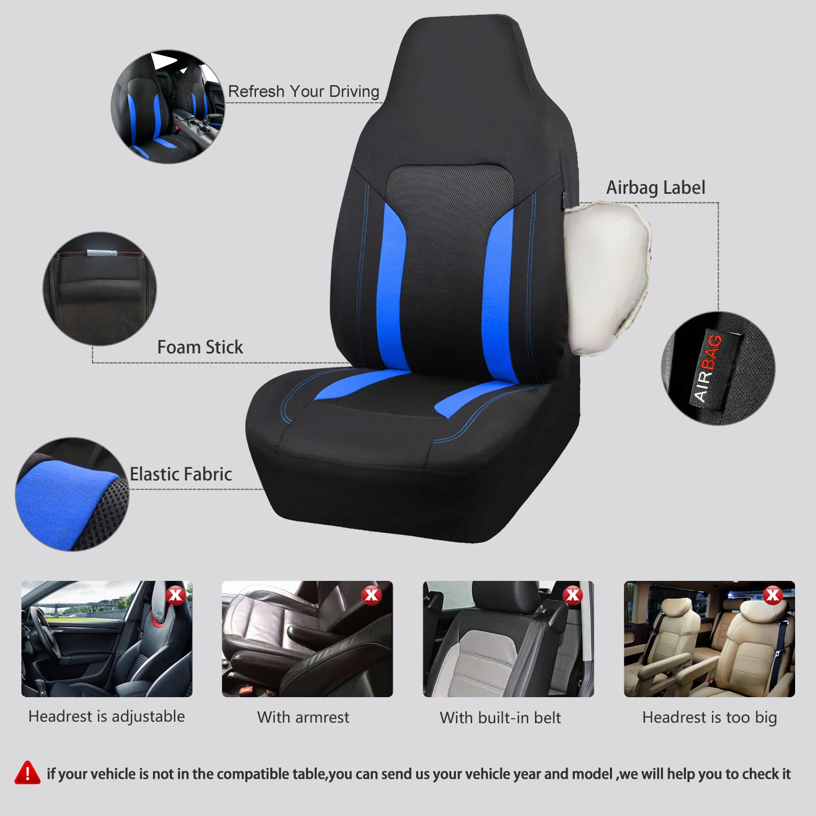 Car Pass Bucket Car Seat Cover, Breathable 3D Air Mesh-100% Sporty Fabric Front Seats, Airbag Compatible, Universal Fit Automoti