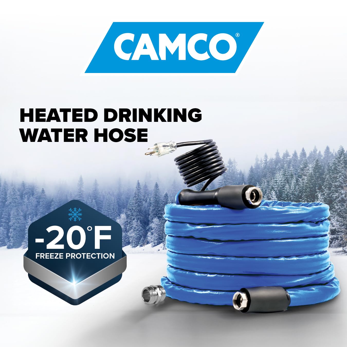 Camco 50' Heated Water Hose for RV — Prevents Freezing Down to -20° — Certified For Drinking Water & Lead-Free — Great for Campers, Livestock, Agriculture, Kennels, etc. — 5/8&quot; ID(22912-A)