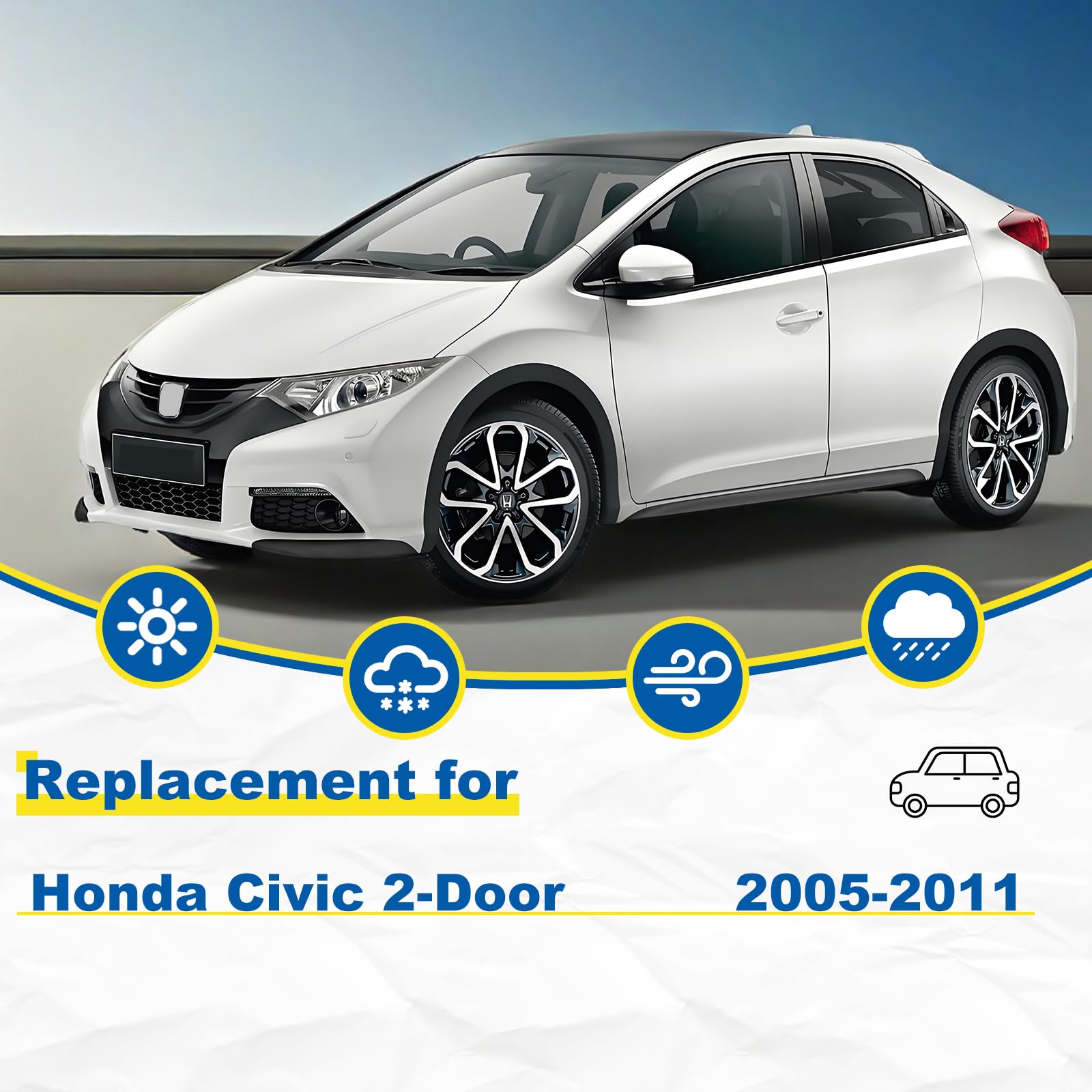 Hrsno Quality All-Season Premium Windshield Wiper Blade Replacement For Honda Civic Coupe 2-Door 2005-2011, Easy For Installatio