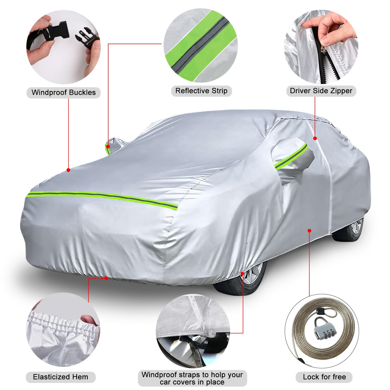 Waterproof Car Covers Replace For 2004-2025 Mercedes Benz Cls, 6 Layers Silver All Weather Car Cover With Zipper Door & Windproo