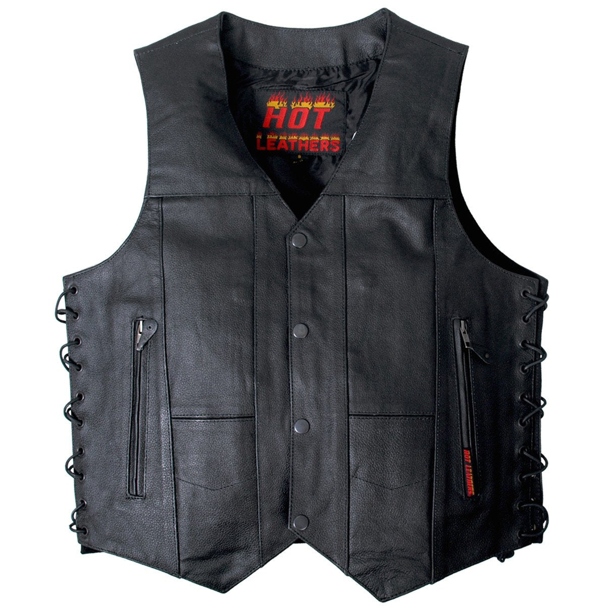 Hot Leathers Men'S Cowhide Leather 10 Pocket Vest (Black, X-Large)
