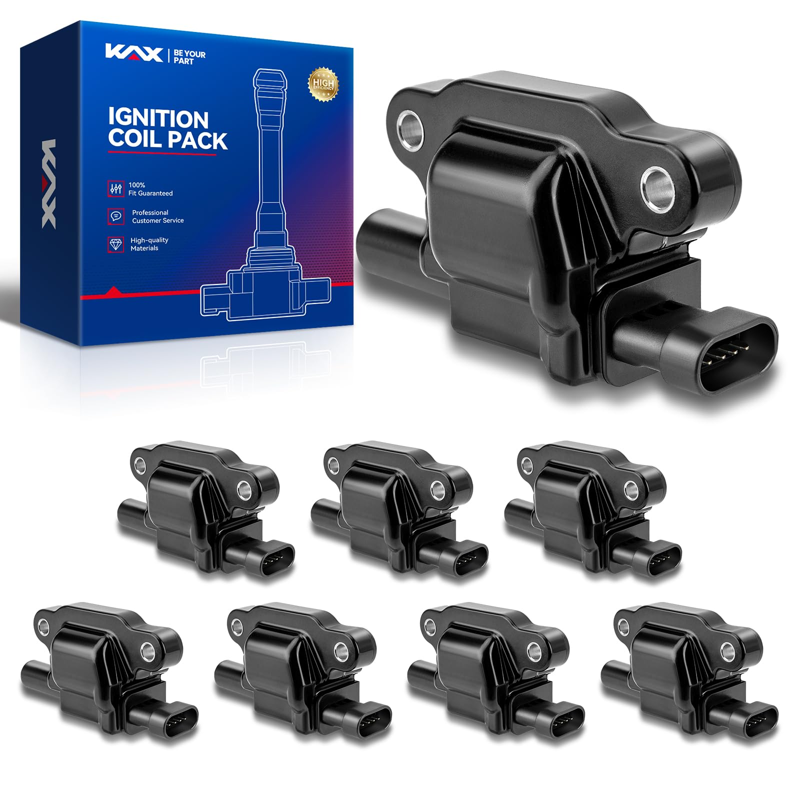 KAX UF413 Ignition Coil 8 Packs Fit for Chevy Cadillac GMC Pontiac 5.3L 6.0L V8 Engine - G8 Grand Prix H3 Silverado Tahoe Impala
