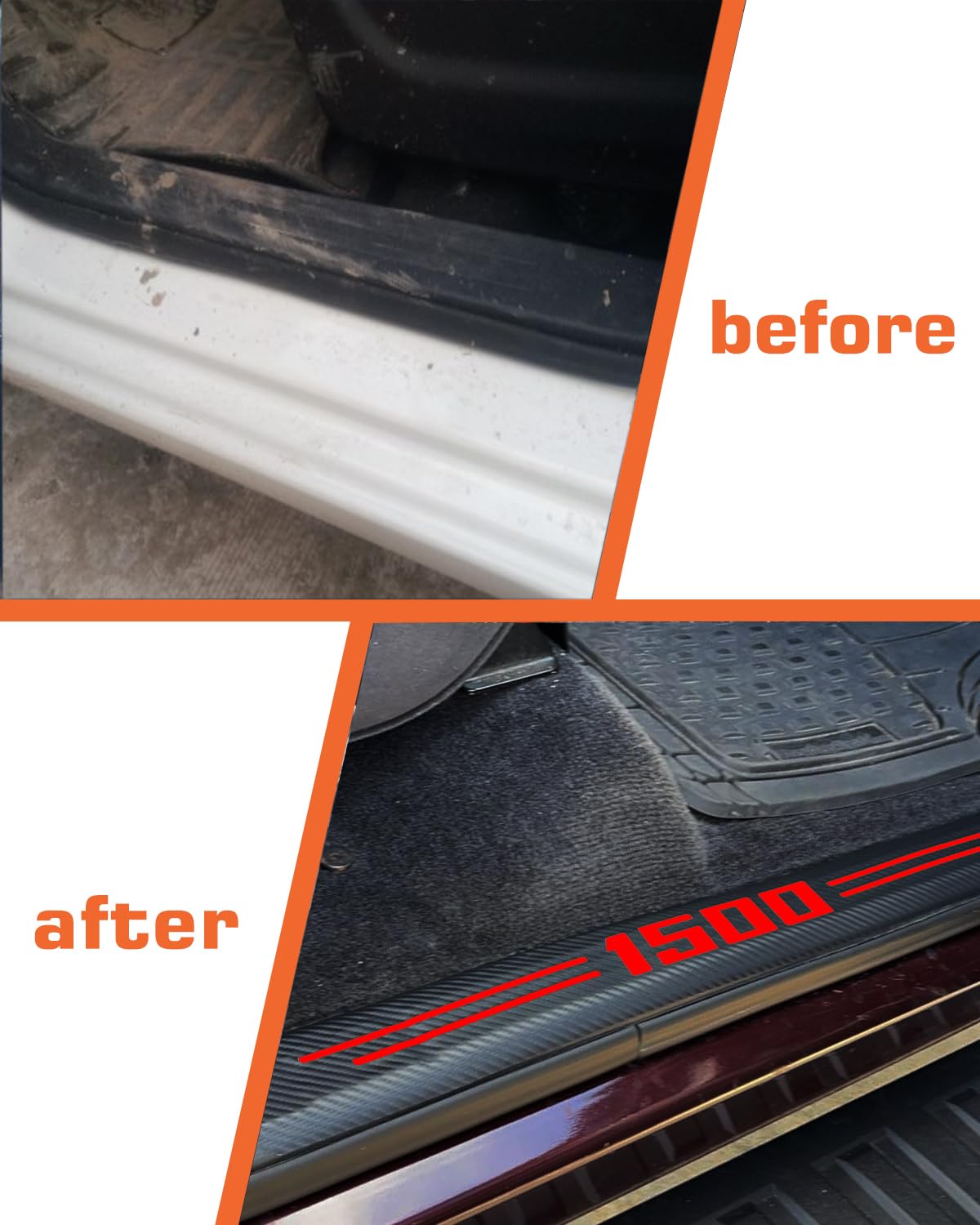 LINOAH Door Sill Protectors for RAM 1500, Carbon Fiber Leather Door Sill Sticker for Dodge RAM 1500 Door Sill Guards, Car Interi