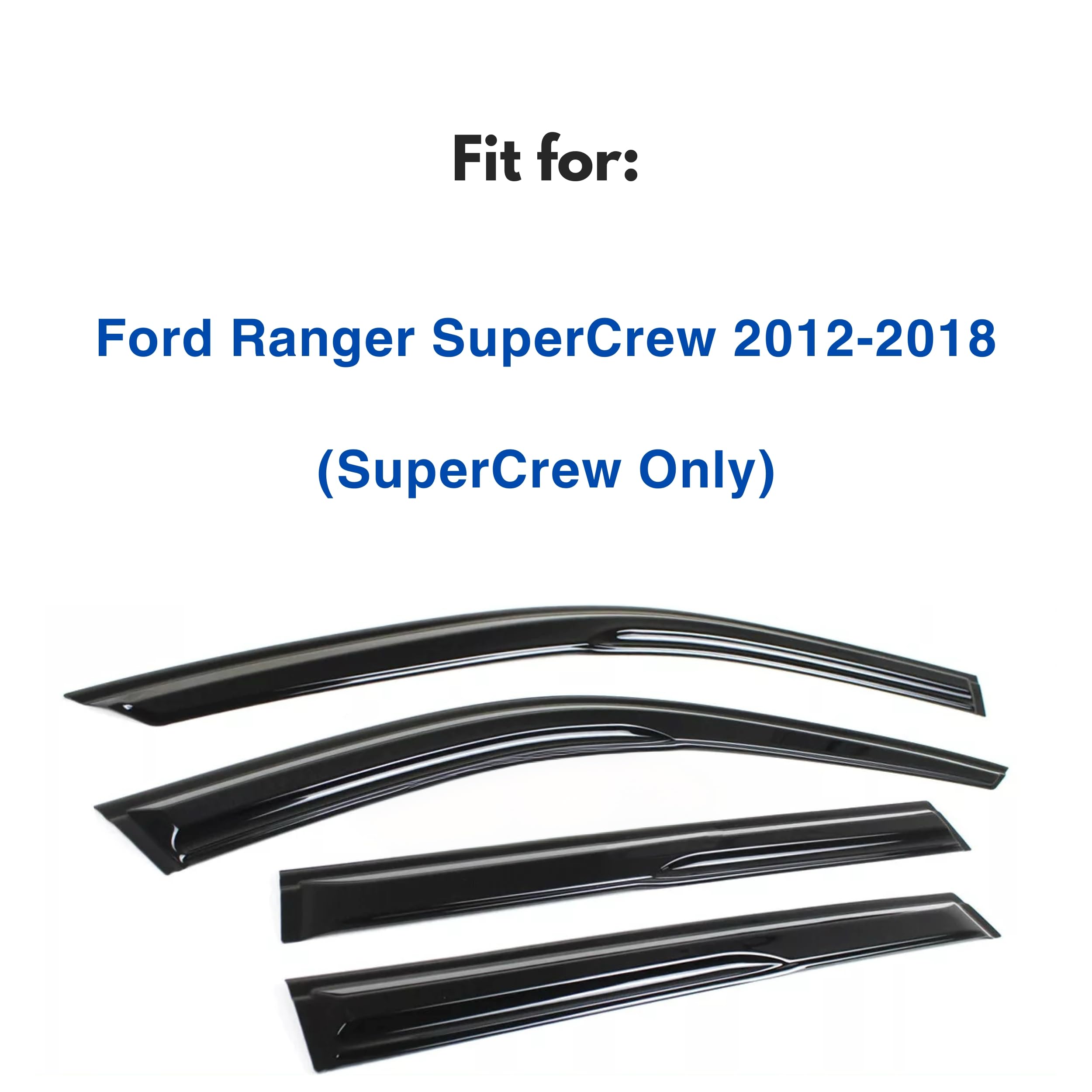 Ig Window Visor For Ford Ranger Supercrew 2012-2018, Rain Guard Tape-On Durable Sun Wind Side Vent Window Deflector Mugen Style,