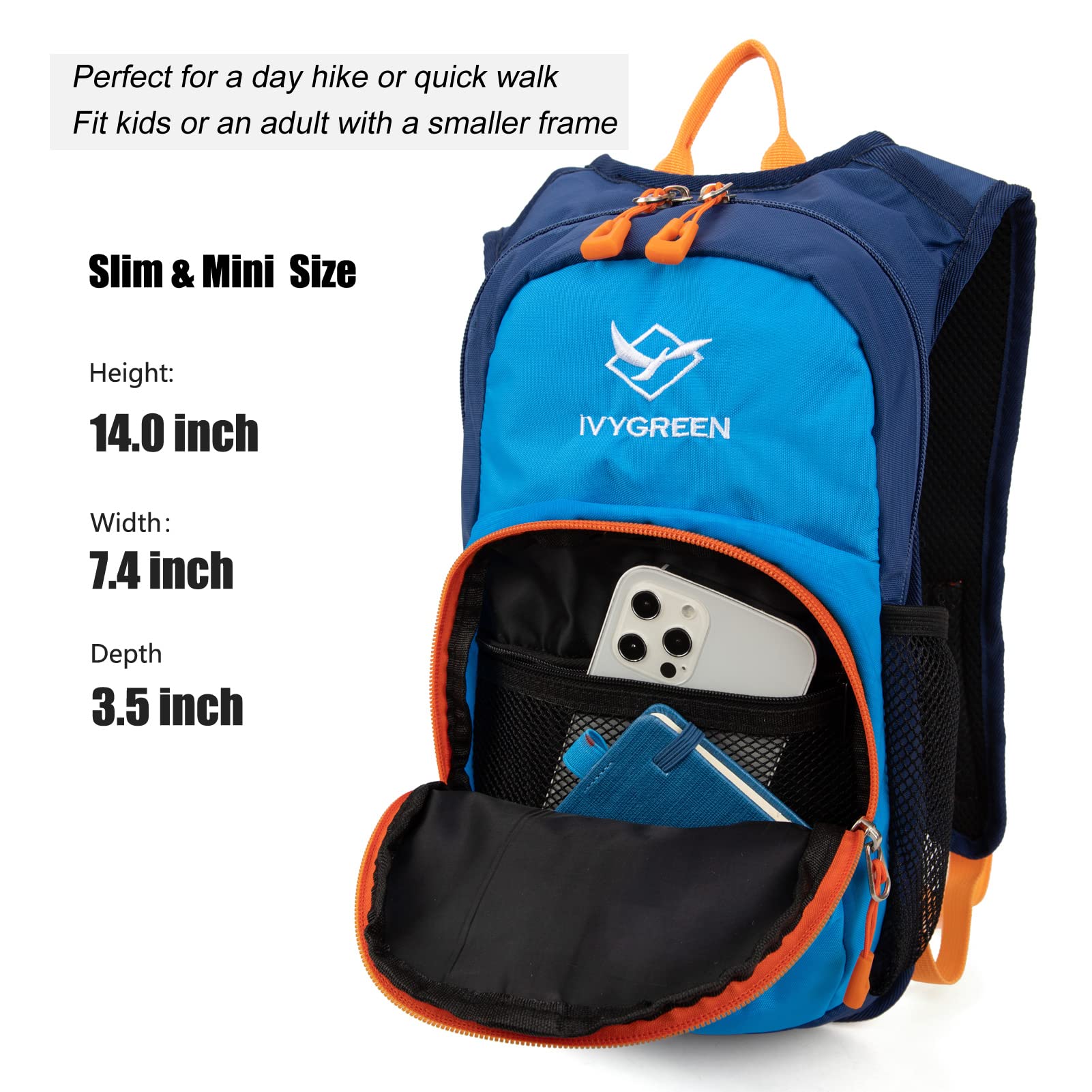 Ivygreen Kids Hydration Backpack, Hiking Backpack For Boys Or Girls With 1.5L Water Bladder, Blue