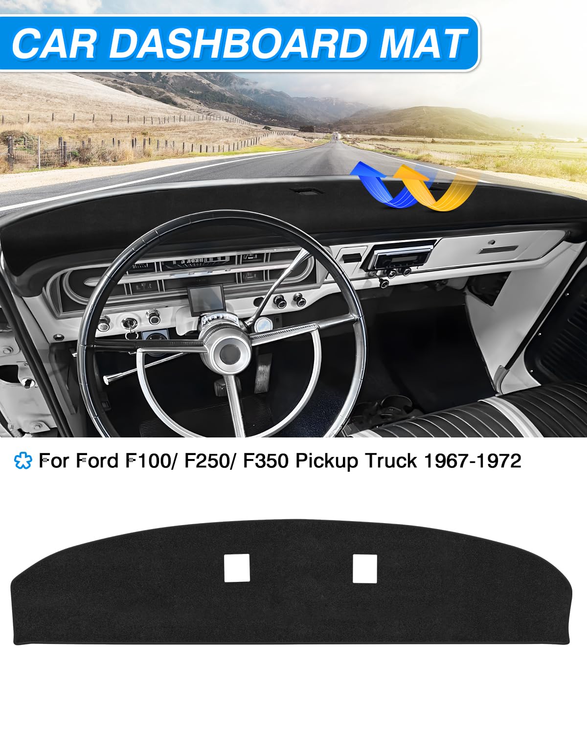 Cartist Dash Cover Compatible with Ford F100/ F250/ F350 Pickup Truck 1967-1972 Dashboard Cover Mat Non-Slip Carpet Sunshield Gl