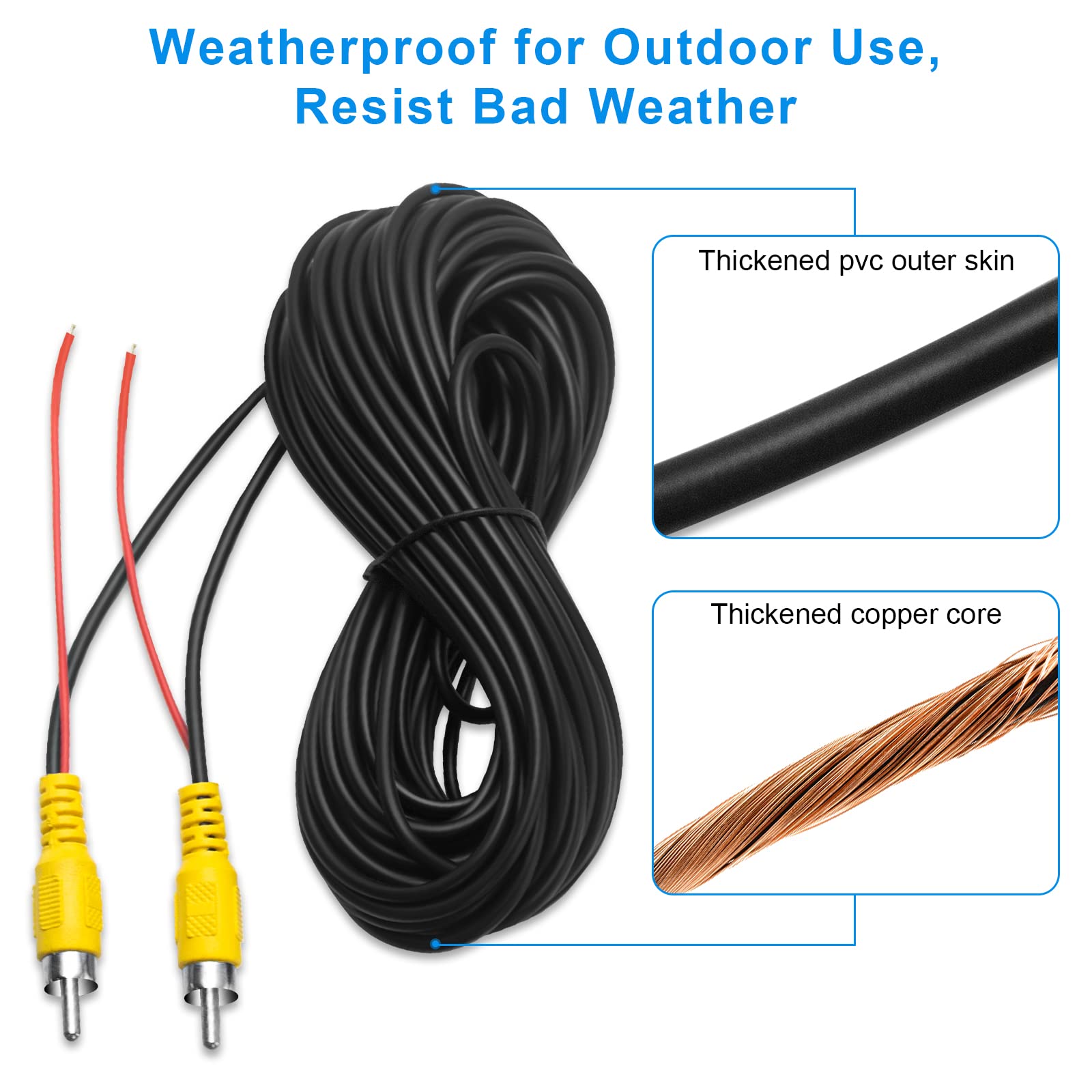 Lbw Premium Backup Camera Rca Video Cable, Car Reverse Rear View Parking Camera Video Cable With Detection Wire (33Ft/10 Meters)