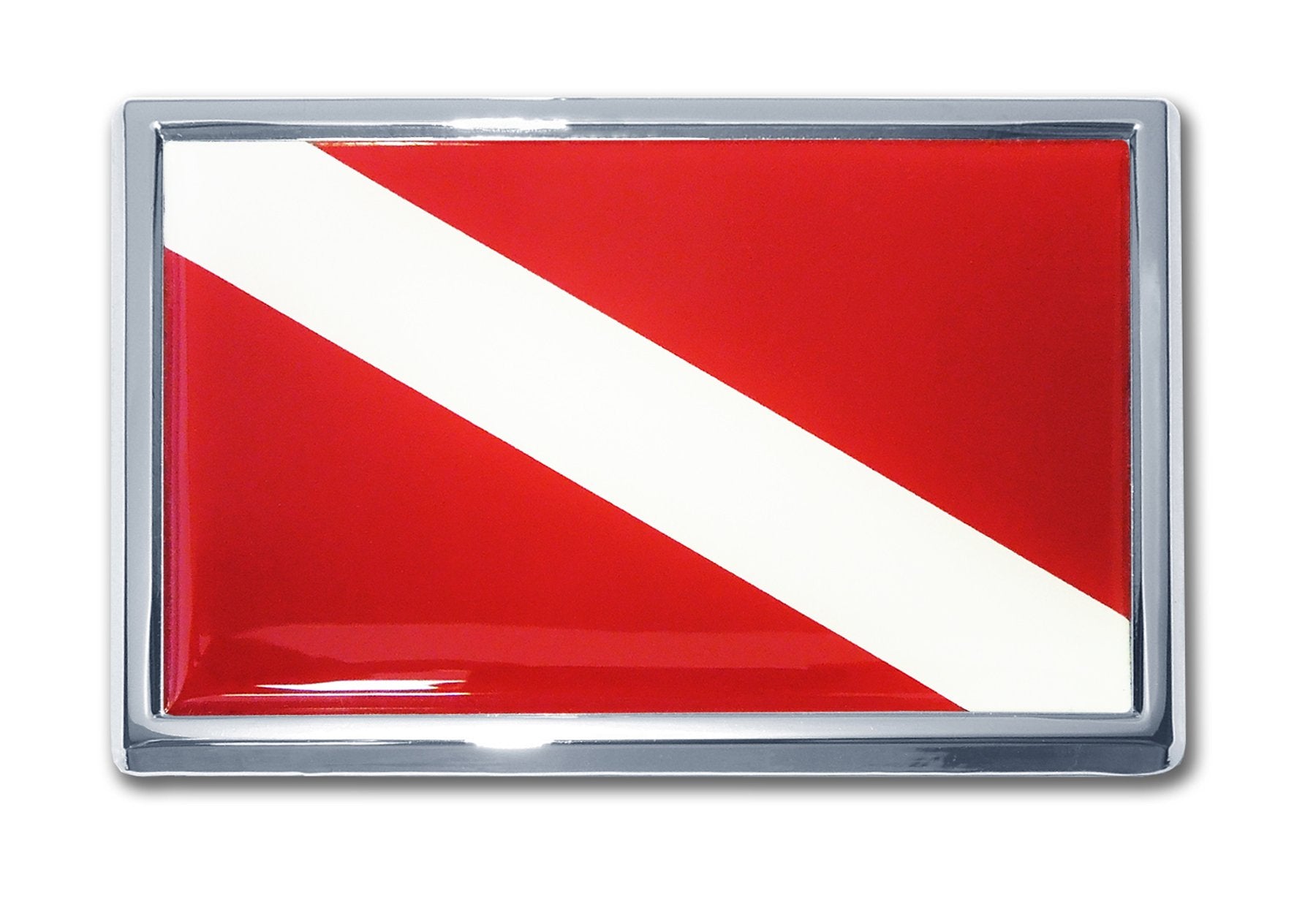 Small Scuba Dive Flag Chrome Auto Emblem