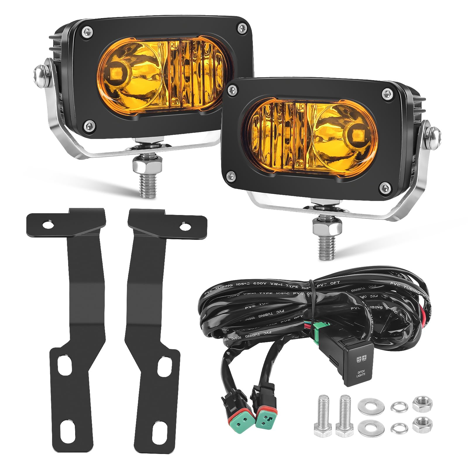 NORTHYUN 3 50W LED Pods Light with Ditch Mount Brackets with DT Wiring Harness Kit Yellow Combo Beam Compatible with Toyota Taco