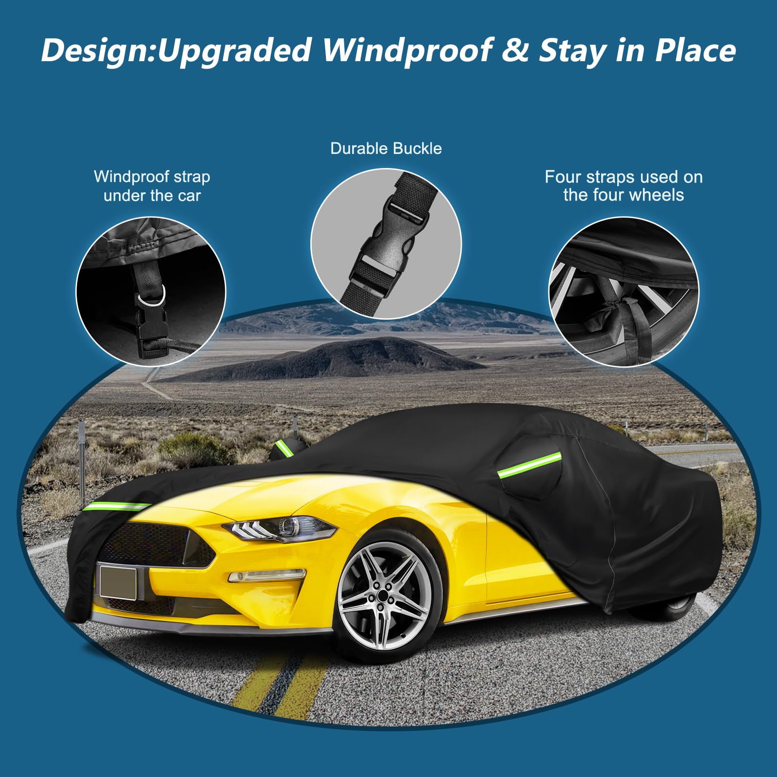 For Mustang Full Car Cover Waterproof All Weather, Outdoor Car Covers With Soft Cotton Lining Windproof Heavy Duty Protection Compatible With 1994-2023 Mustang Gt/Shelby/Cobra/Bullitt/Ecoboost