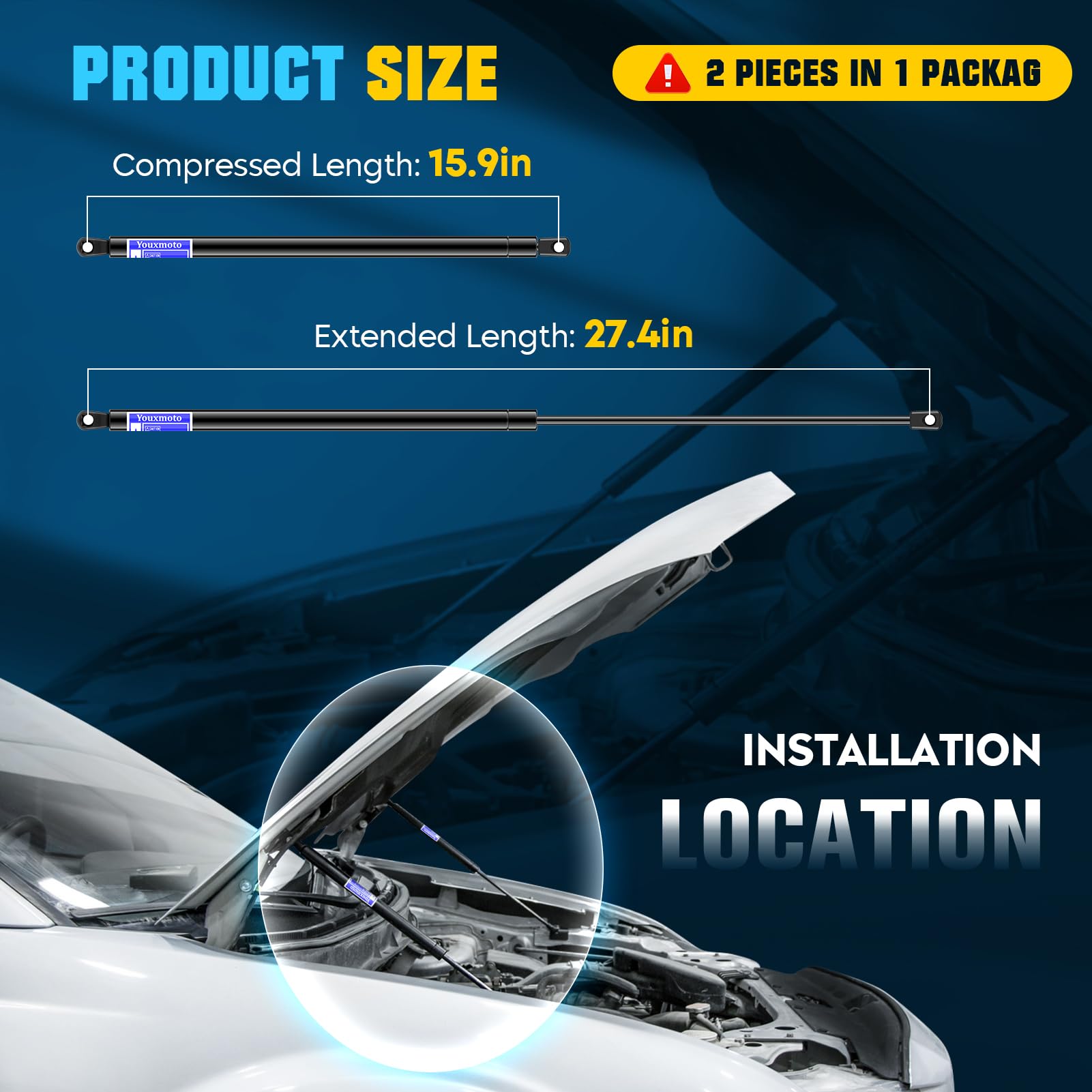 Front Hood Lift Supports Struts Gas Springs Shocks 6333 Fit For Camry 2007-2011 (Pack Of 2)