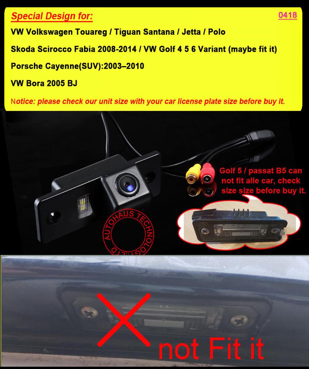 Navinio Car Backup Camera, Waterproof Rear View License Plate Car Rear Backup Camera For Vw Touareg Golf V Skoda Fabia Passat B5