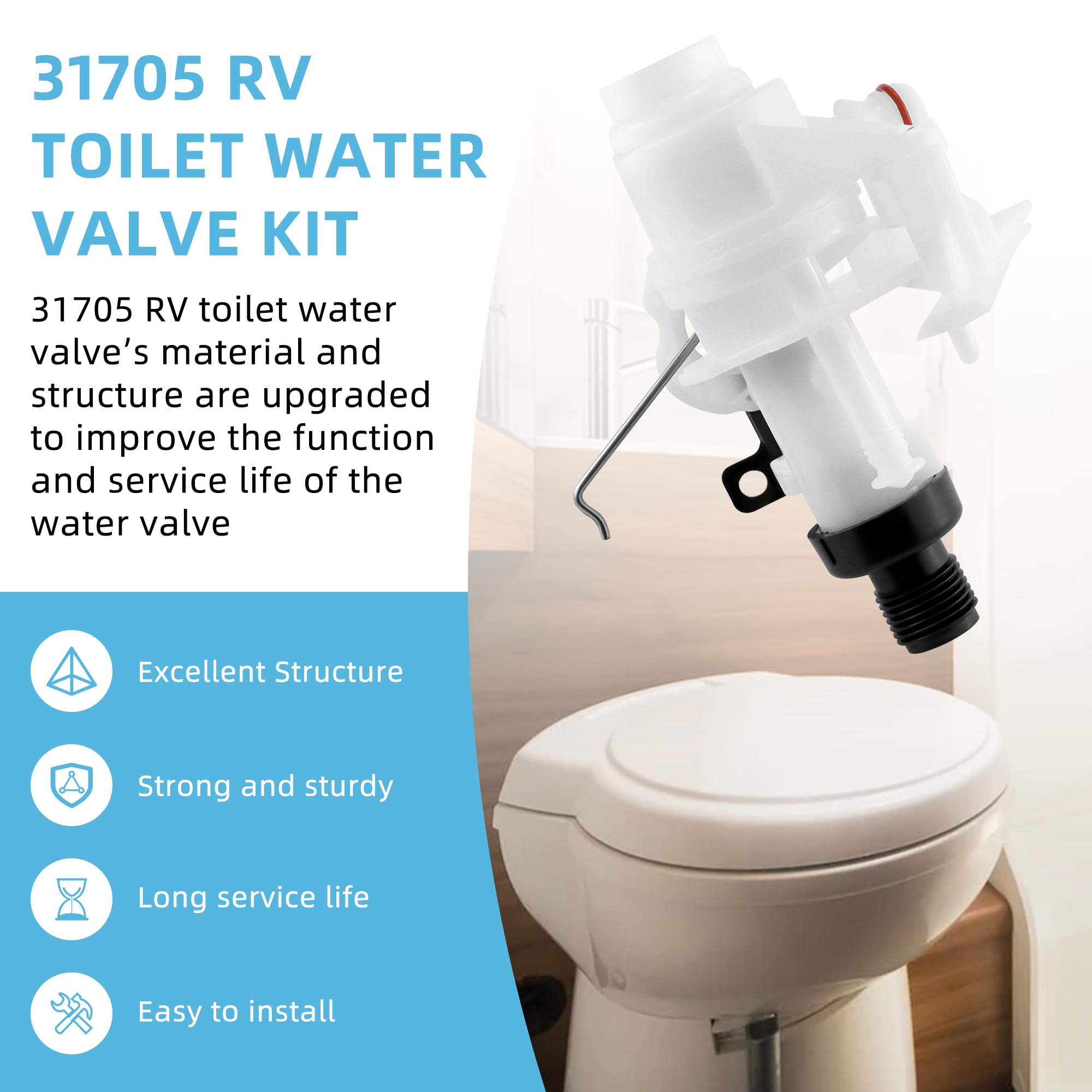 31705 31688 Rv Toilet Water Valve Kit Freeze-Resistant And Leak-Resistant Rv Toilet Parts Compatible With Thet-Ford Aqua-Magic V