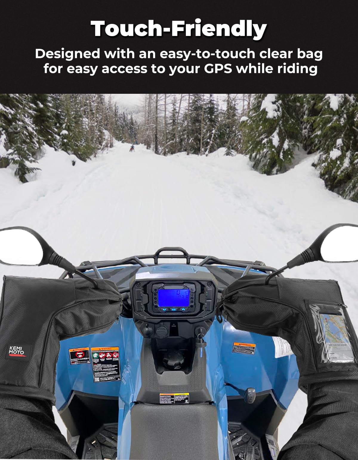 Kemimoto Atv Gloves, Touch-Friendly Bag/Front Wind-Breaking Guard Motorcycle Gloves Snowmobile Handlebar Gloves Compatible With