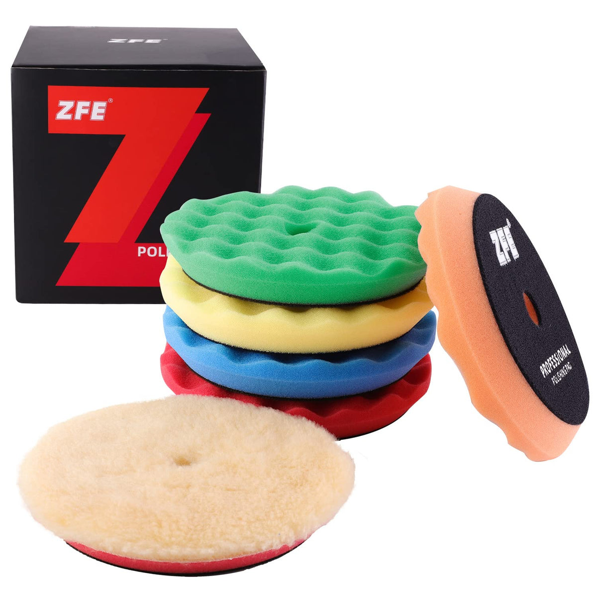 Buffing Polishing Pads, Zfe 6Pcs 5''(125Mm) Waffle Foam Buffing Pads Polishing Pads Wool Pad Kit For 5Inch Backing Plate Ro/Da/G