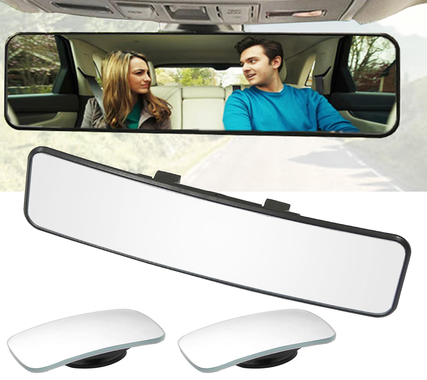 Rear View Mirror, Universal 11.4 Inch Interior Clip On Panoramic Rearview Mirror to Reduce Blind Spot Effectively - Wide Angle -
